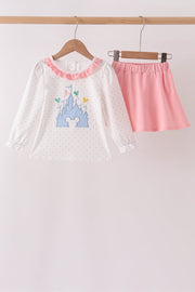 Pink Castle Applique Ruffle Skorts Set