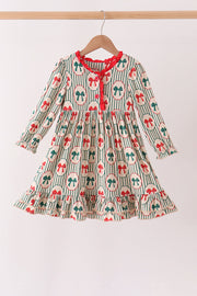Green Christmas Bow Ruffle Bamboo Dress