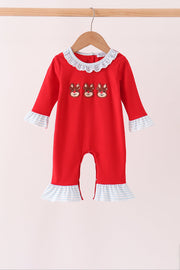 Red Reindeer French Knot Ruffle Romper