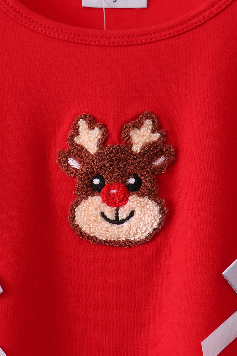 Red Reindeer French Knot Ruffle Pants Set