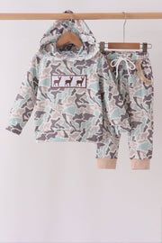 Hunting Deer Embroidery Ruffle Jogger Set