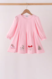 Pink Christmas Embroidery Dress