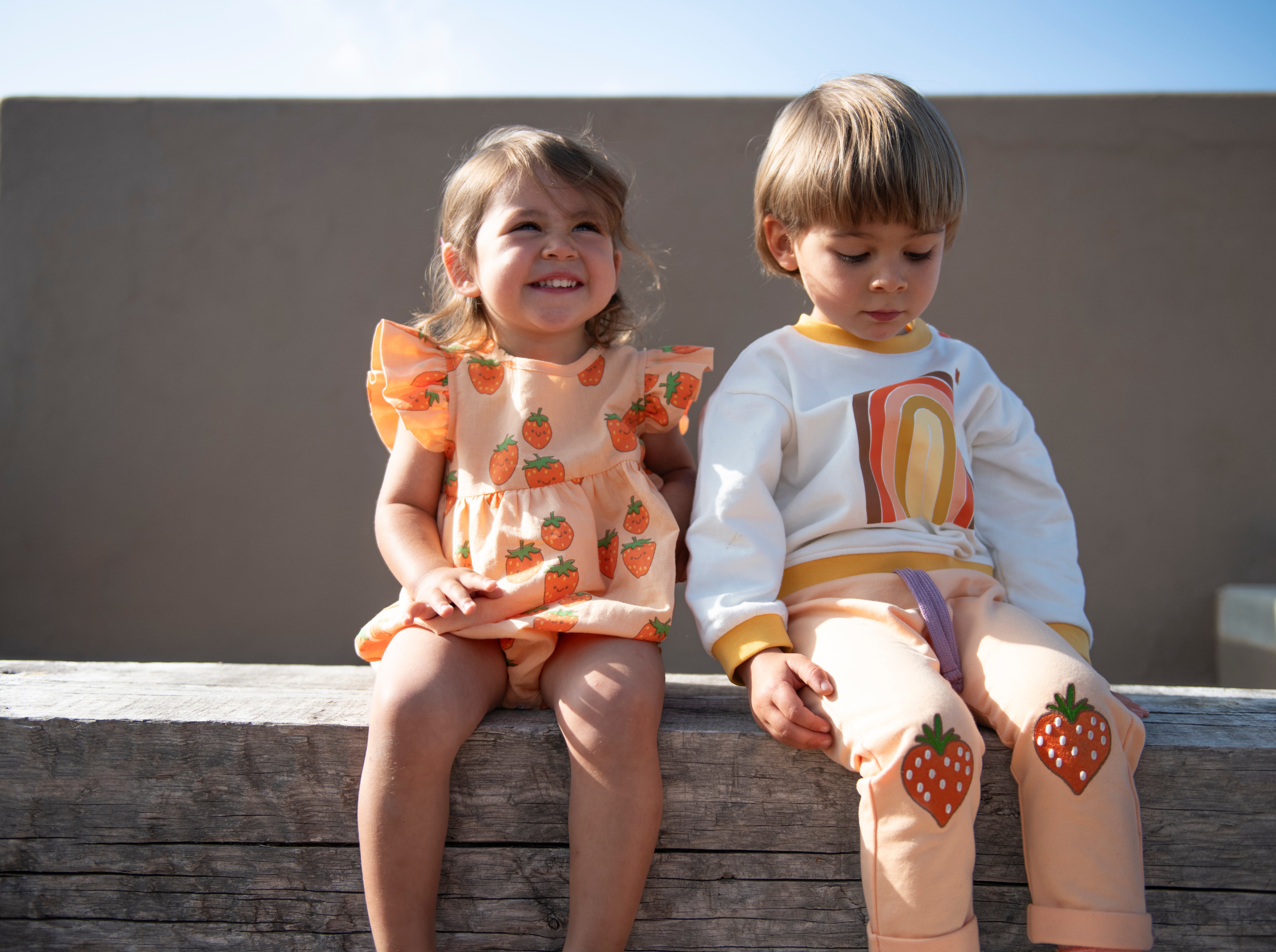 Linen Strawberry Ruffle Baby Romper