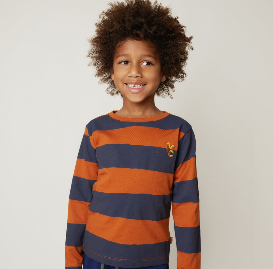 Chestnut & Navy Rugby Stripe Long Sleeve T-shirt