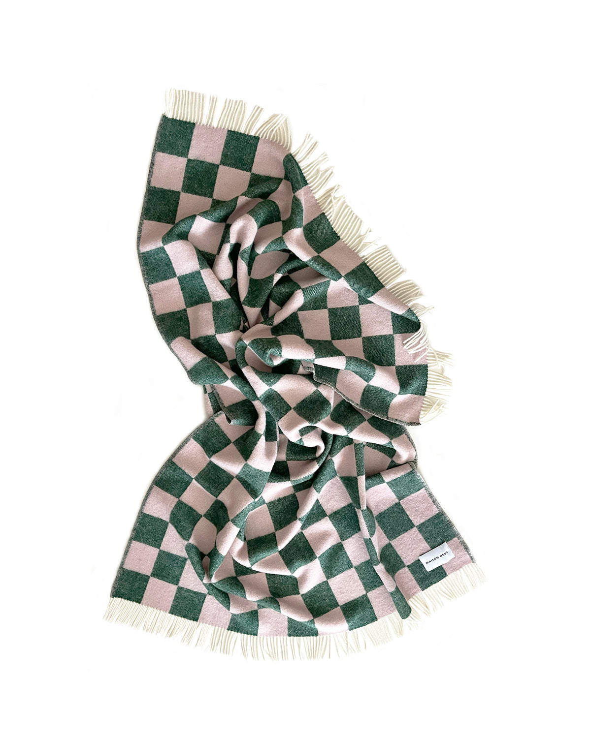 Maison Deux Blanket Checkerboard Green / Pink 4.25 X 6.5 Ft