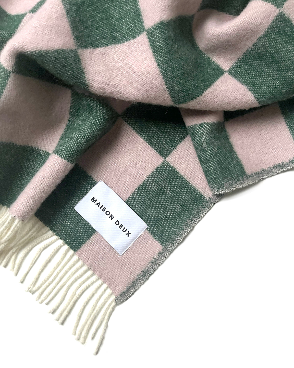 Maison Deux Blanket Checkerboard Green / Pink 4.25 X 6.5 Ft