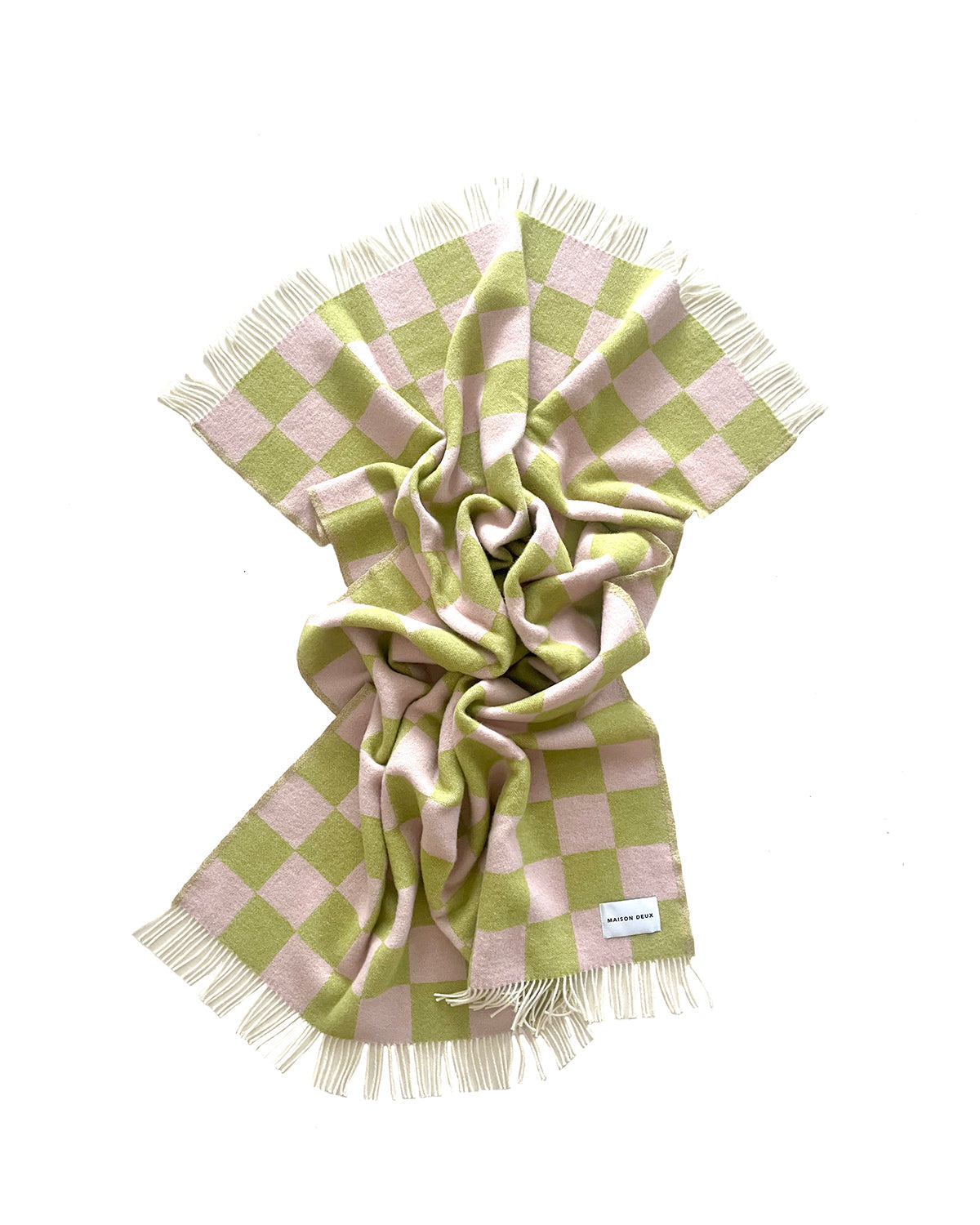 Maison Deux Blanket Checkerboard Kiwi / Pink 4.25 X 6.5 Ft