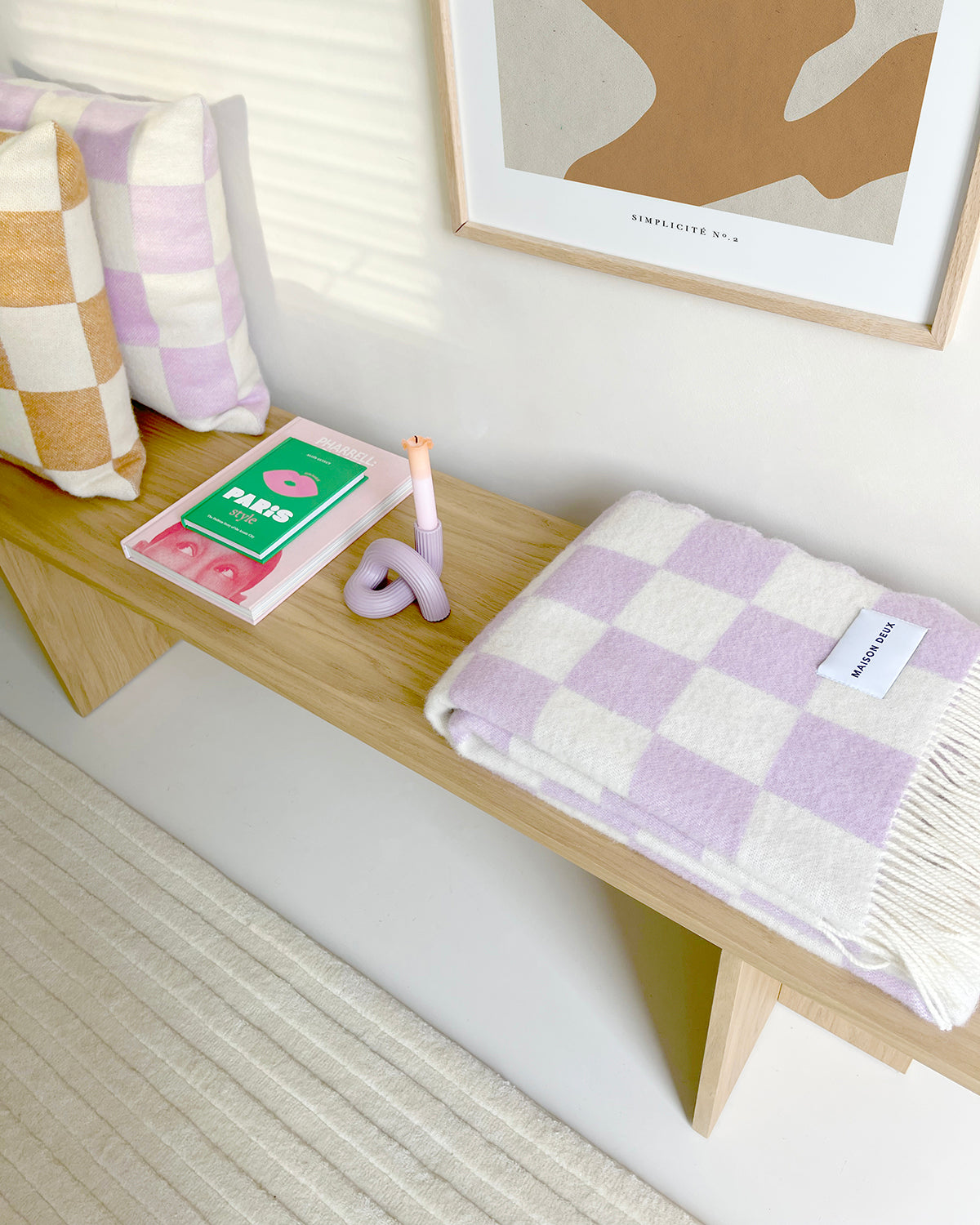 Maison Deux Blanket Checkerboard Lilac / White 4.25 X 6.5 Ft
