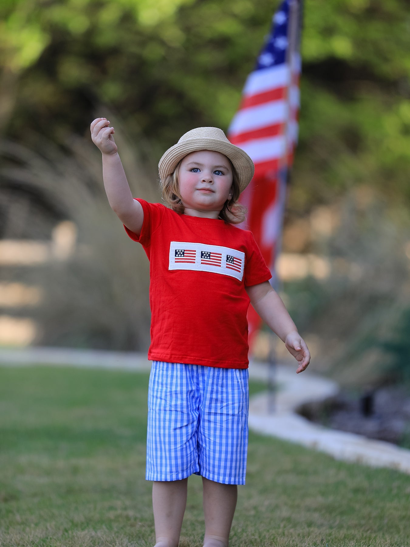 4th Of July Flag Embroidery Smocking Boys Set