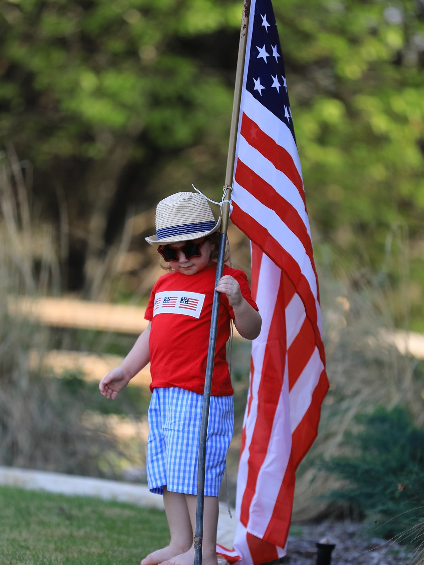 4th Of July Flag Embroidery Smocking Boys Set