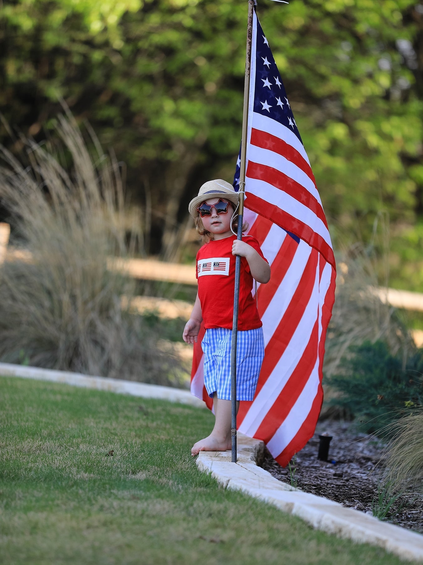 4th Of July Flag Embroidery Smocking Boys Set