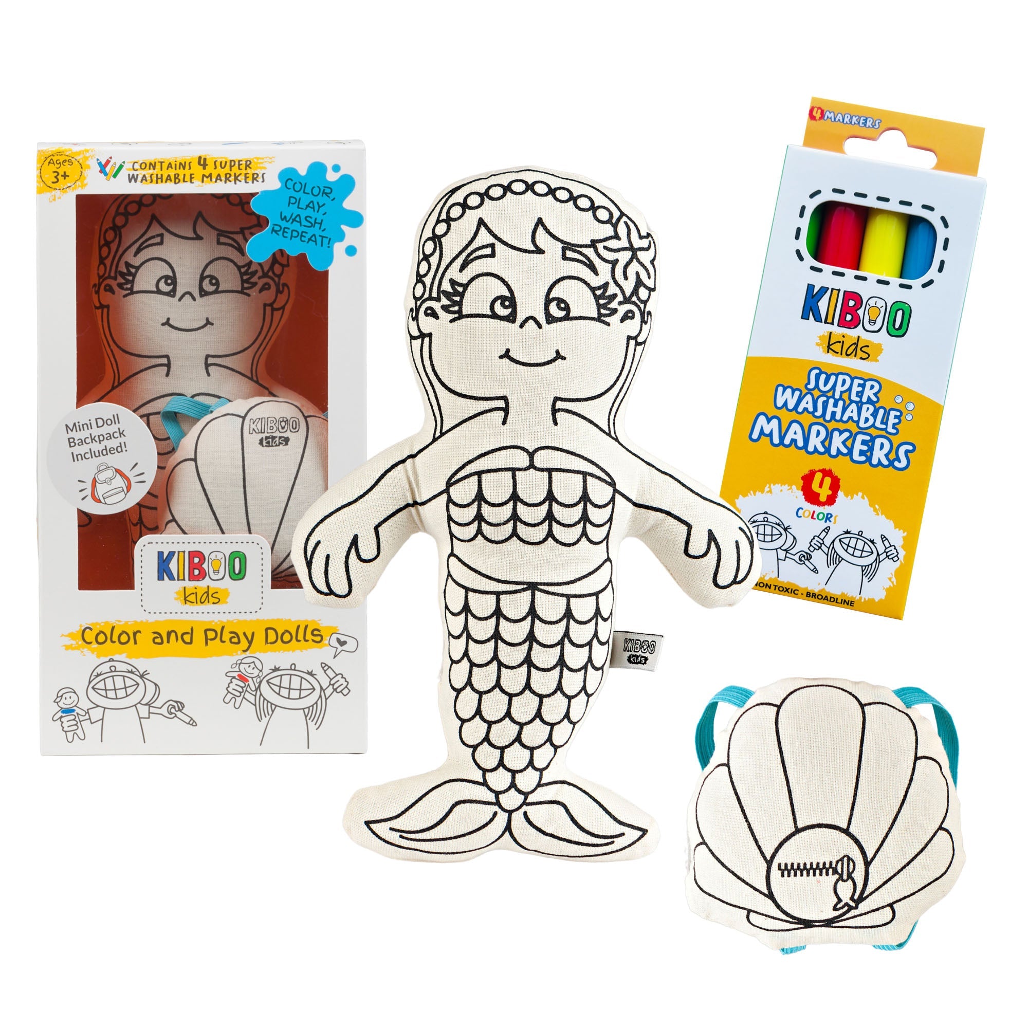 Kiboo Kids: Mermaid With Mini Shell Backpack - Colorable And Washable Doll For Creative Play