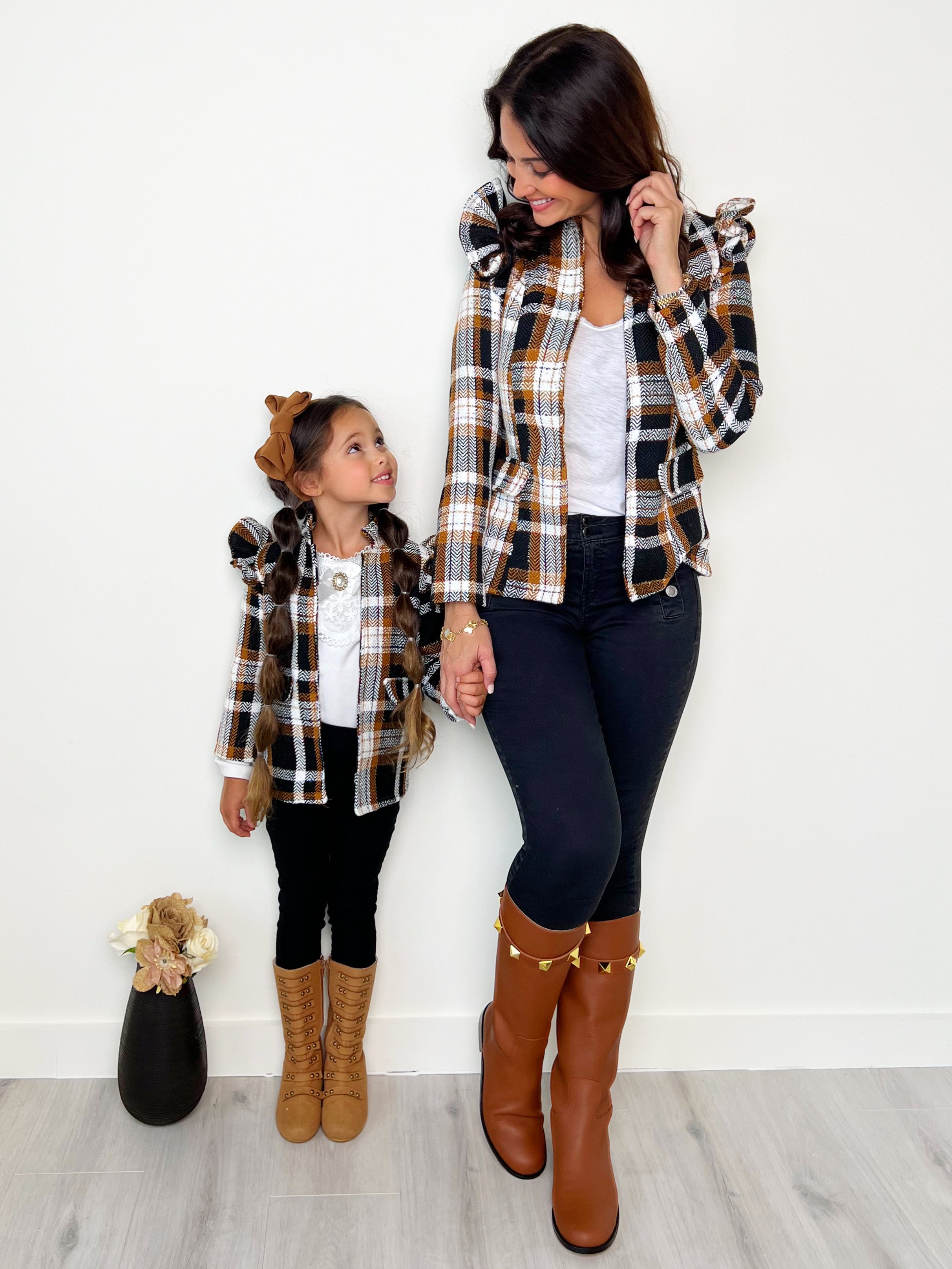 Mommy And Me Plaid Ruffled Bomber Jacket