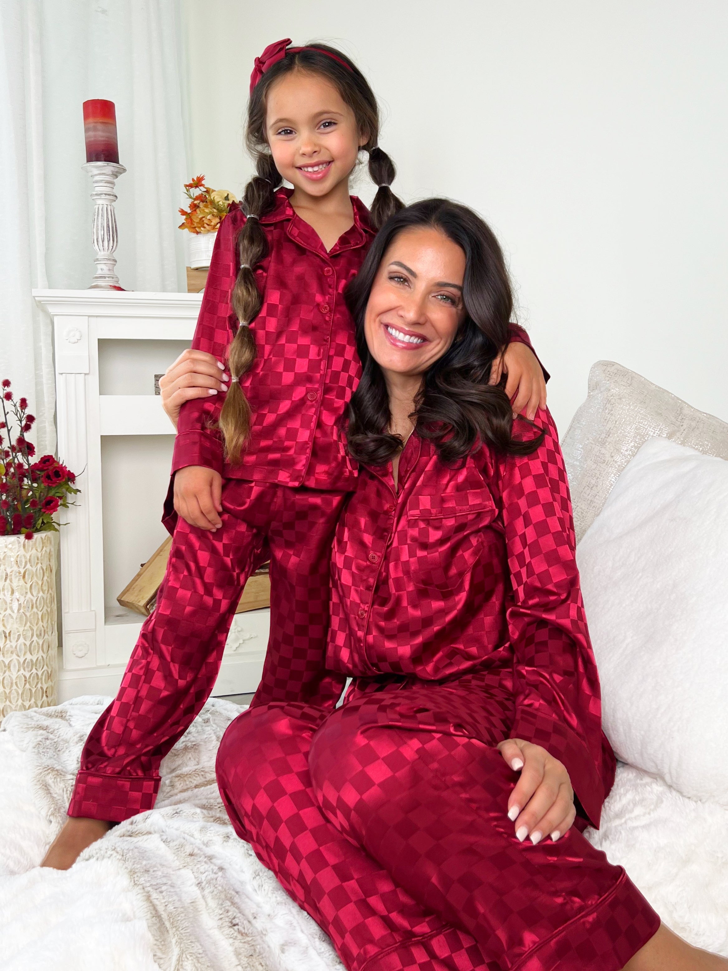 Mommy And Me Checkered Silky Pajamas