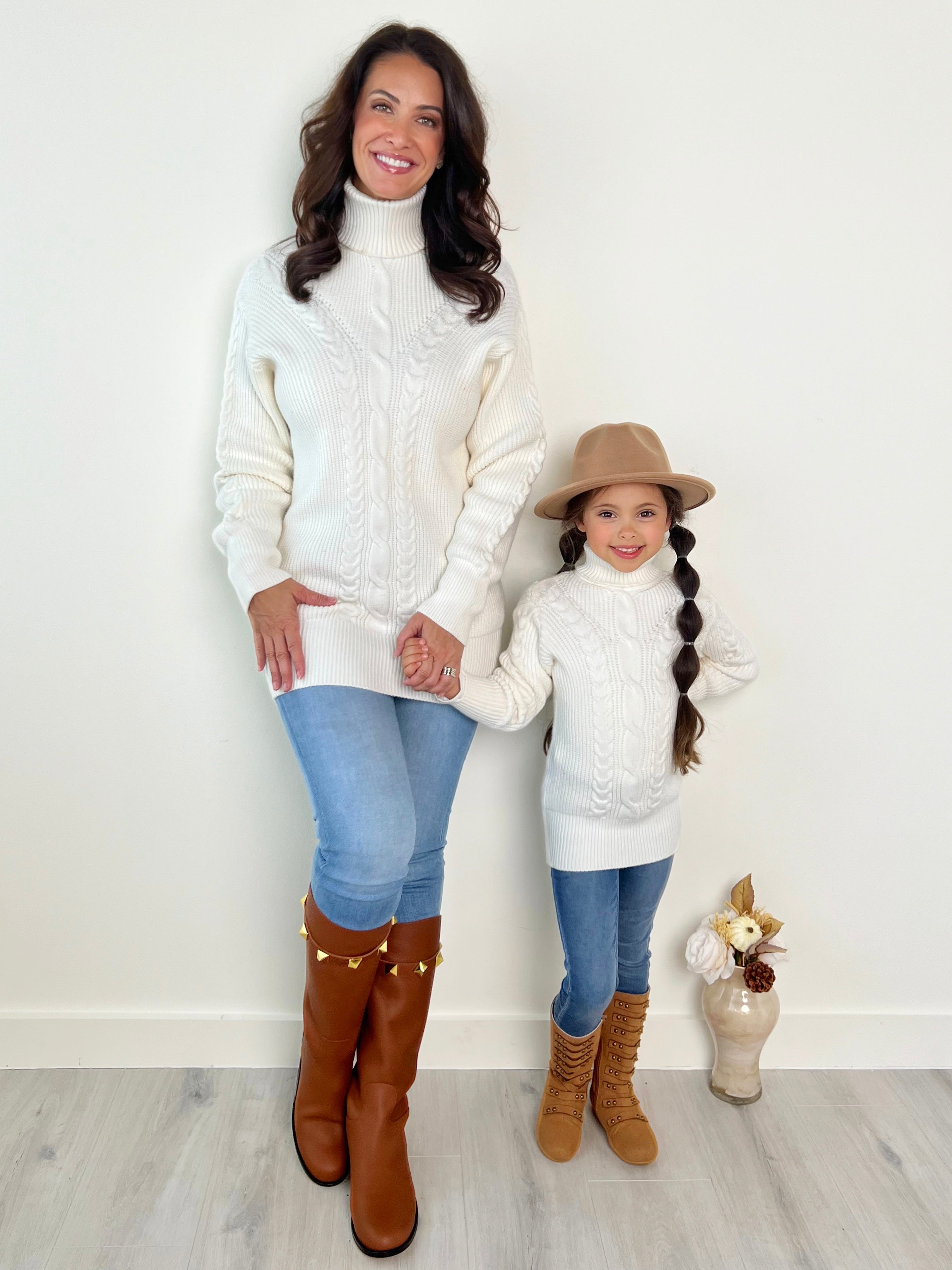 Mommy And Me Cream Oversized Cable Knit Sweater