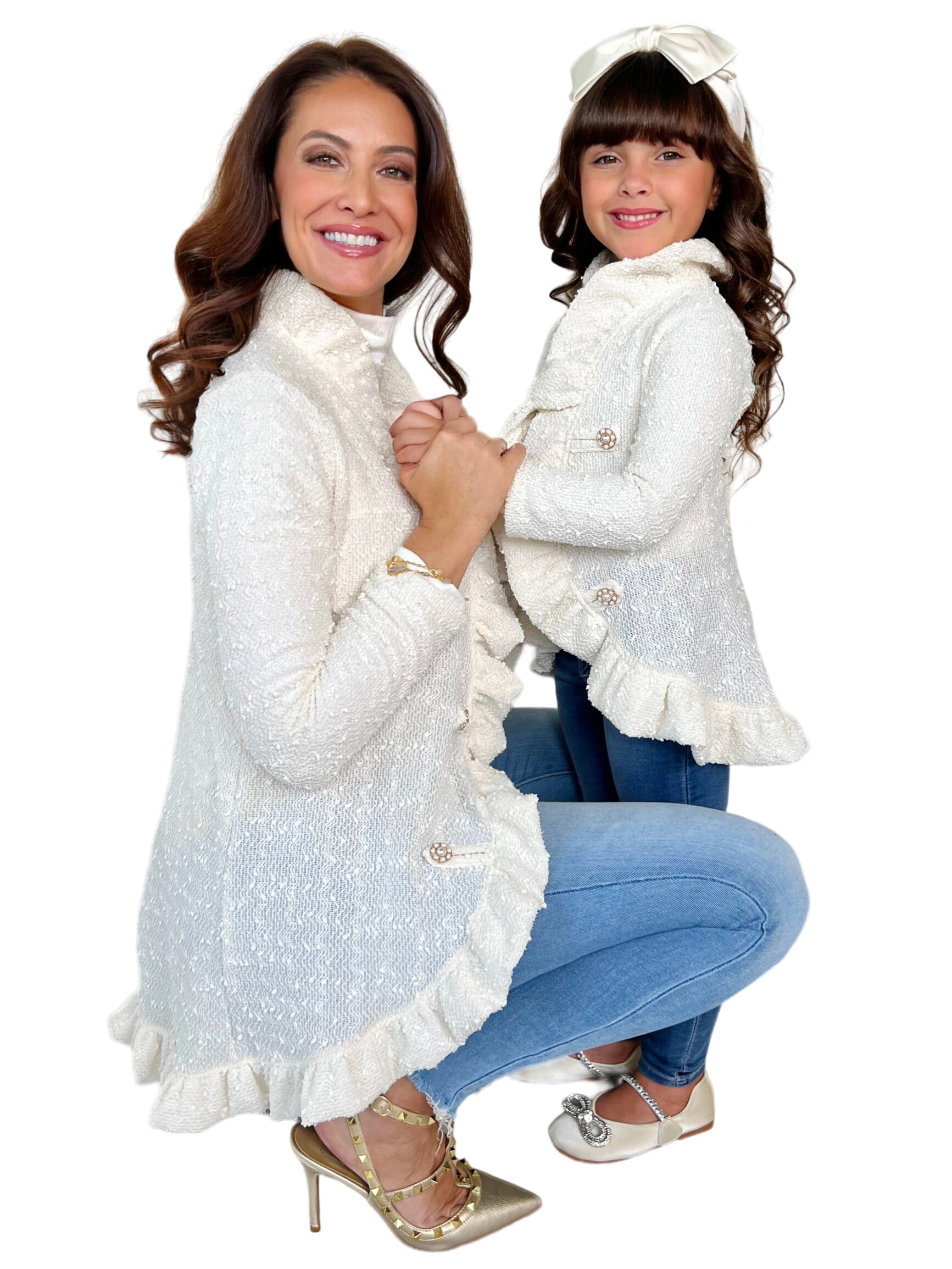 Mommy And Me Classy Duo Ivory Blazer Ruffle Cardigan