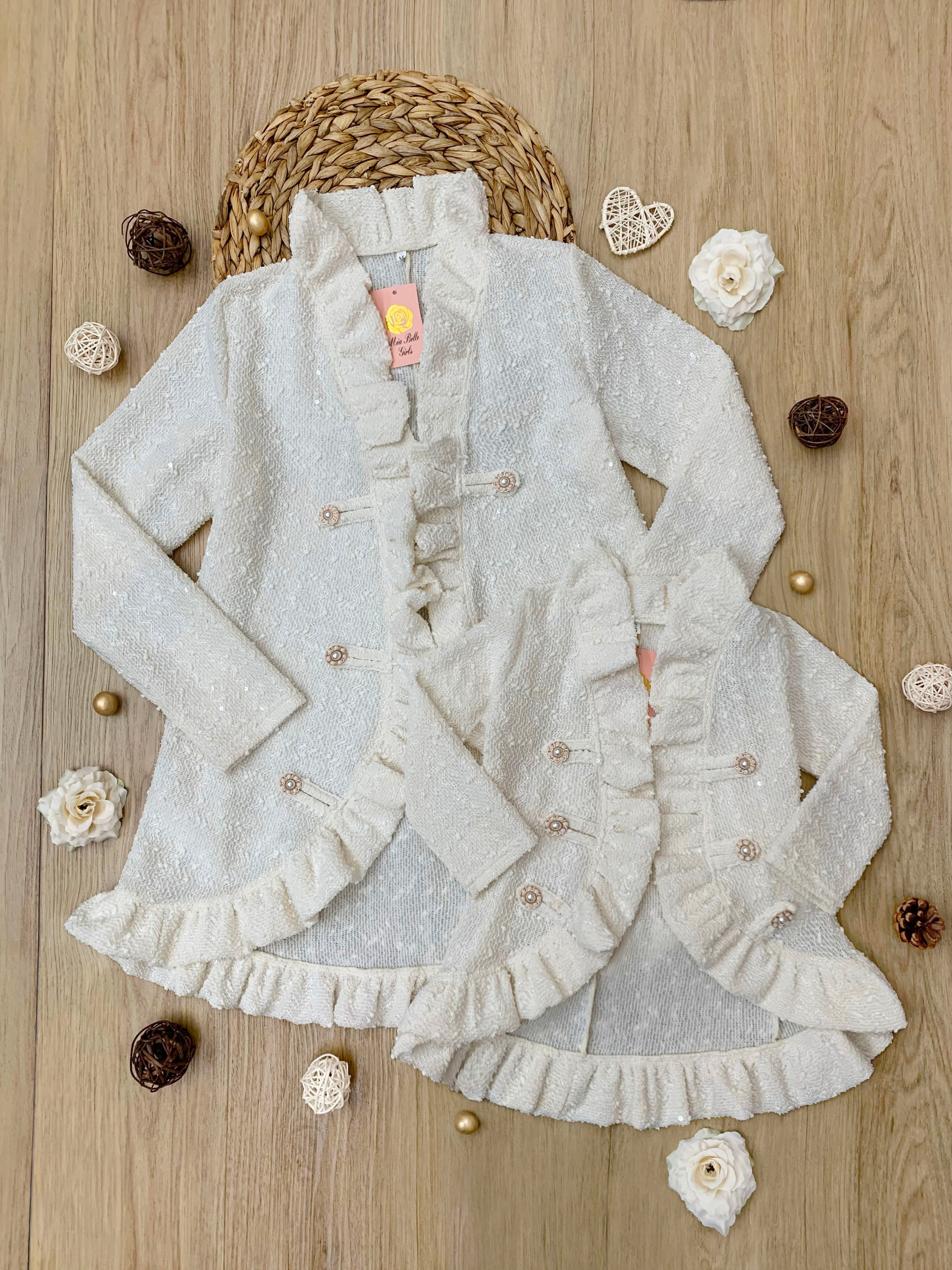 Mommy And Me Classy Duo Ivory Blazer Ruffle Cardigan