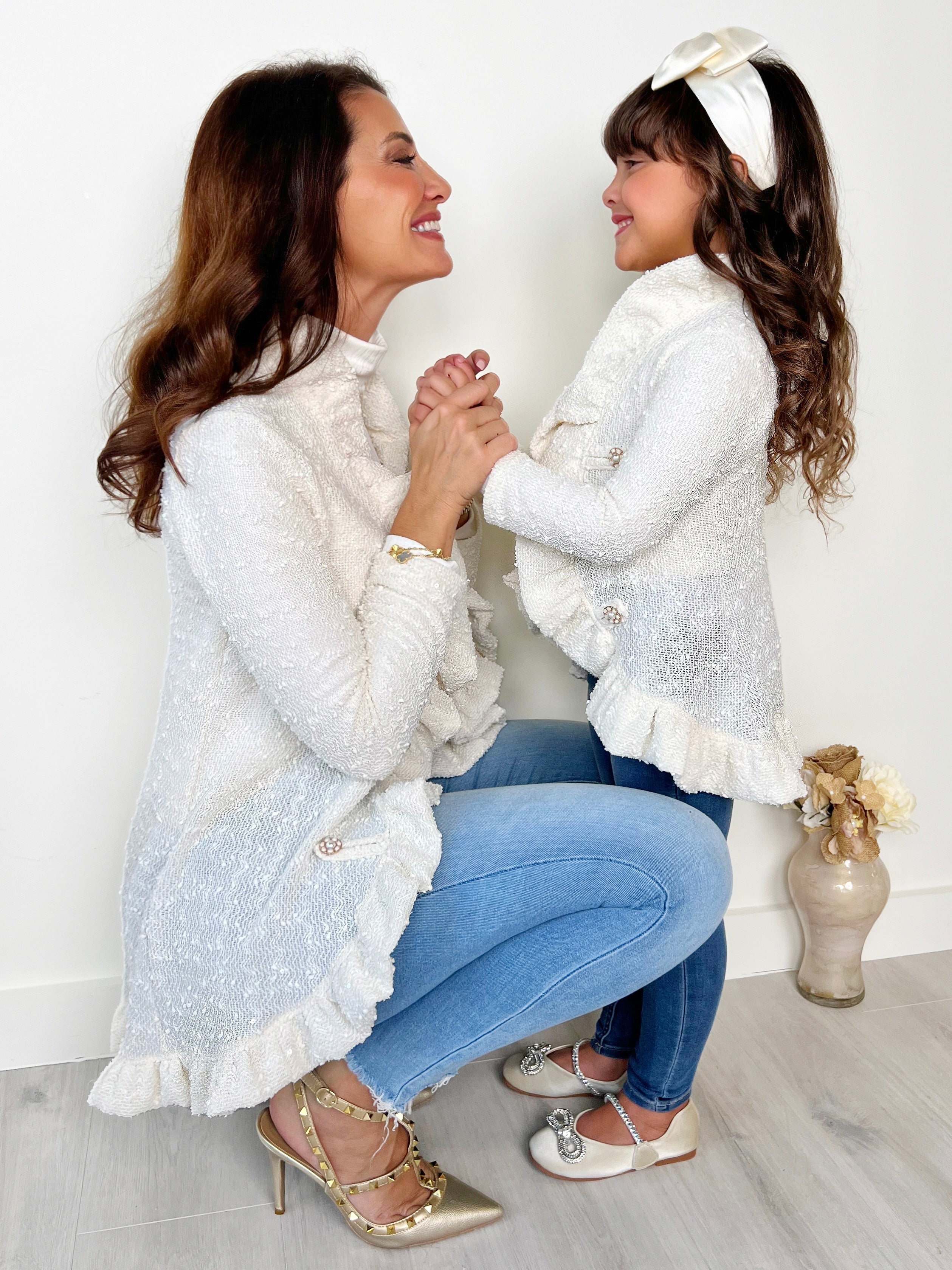 Mommy And Me Classy Duo Ivory Blazer Ruffle Cardigan