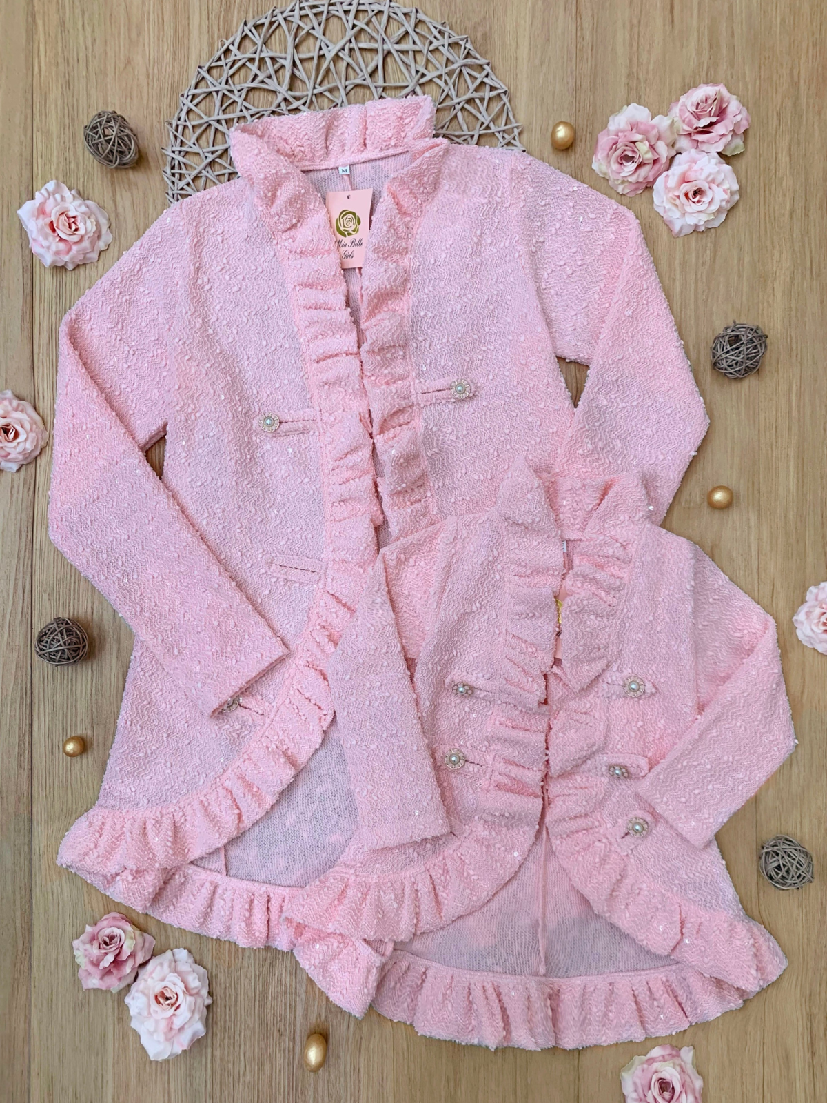 Mommy And Me Classy Duo Pink Blazer Ruffle Cardigan