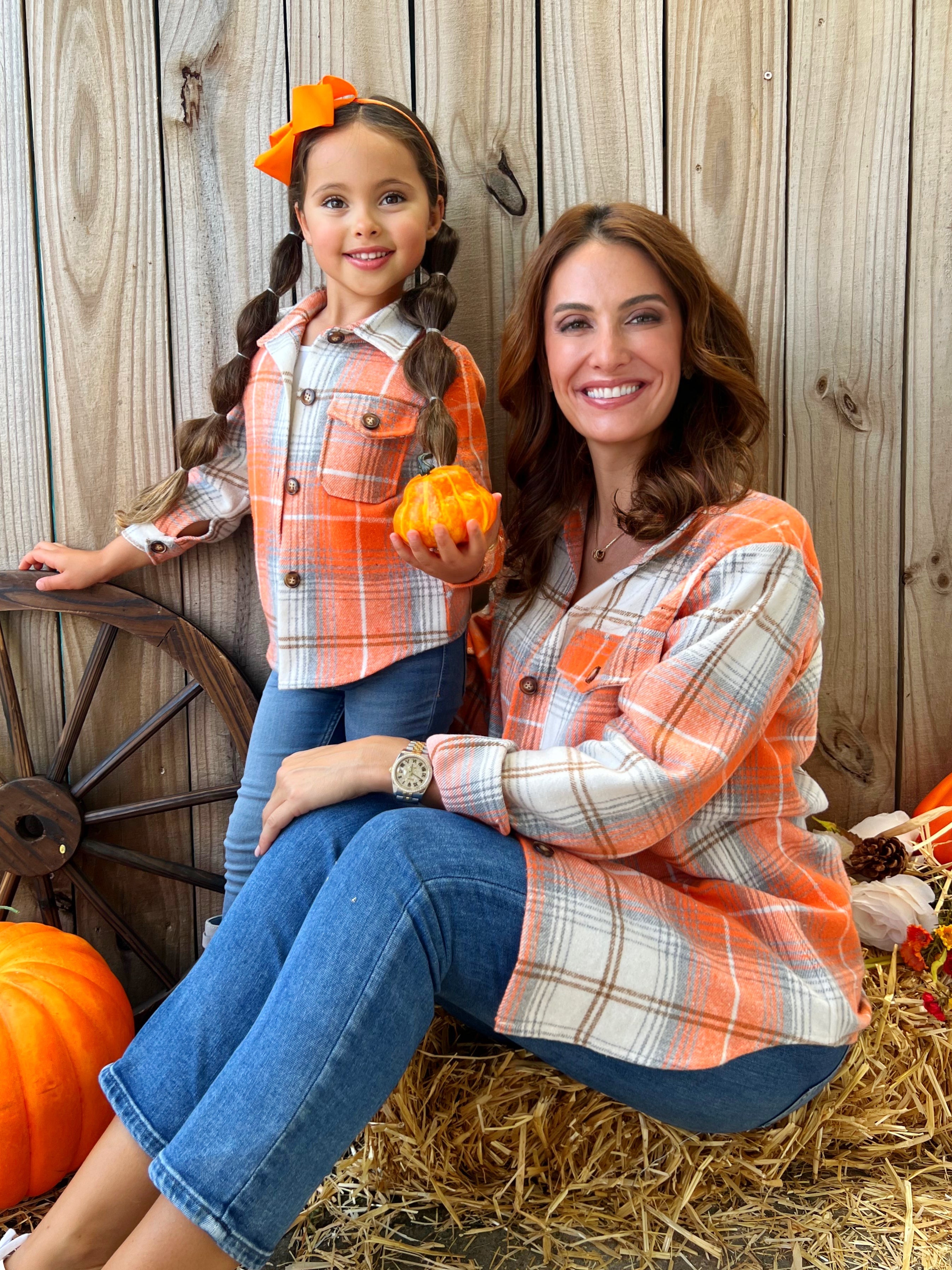 Mommy And Me Pumpkin Spice Orange Flannel Shirt