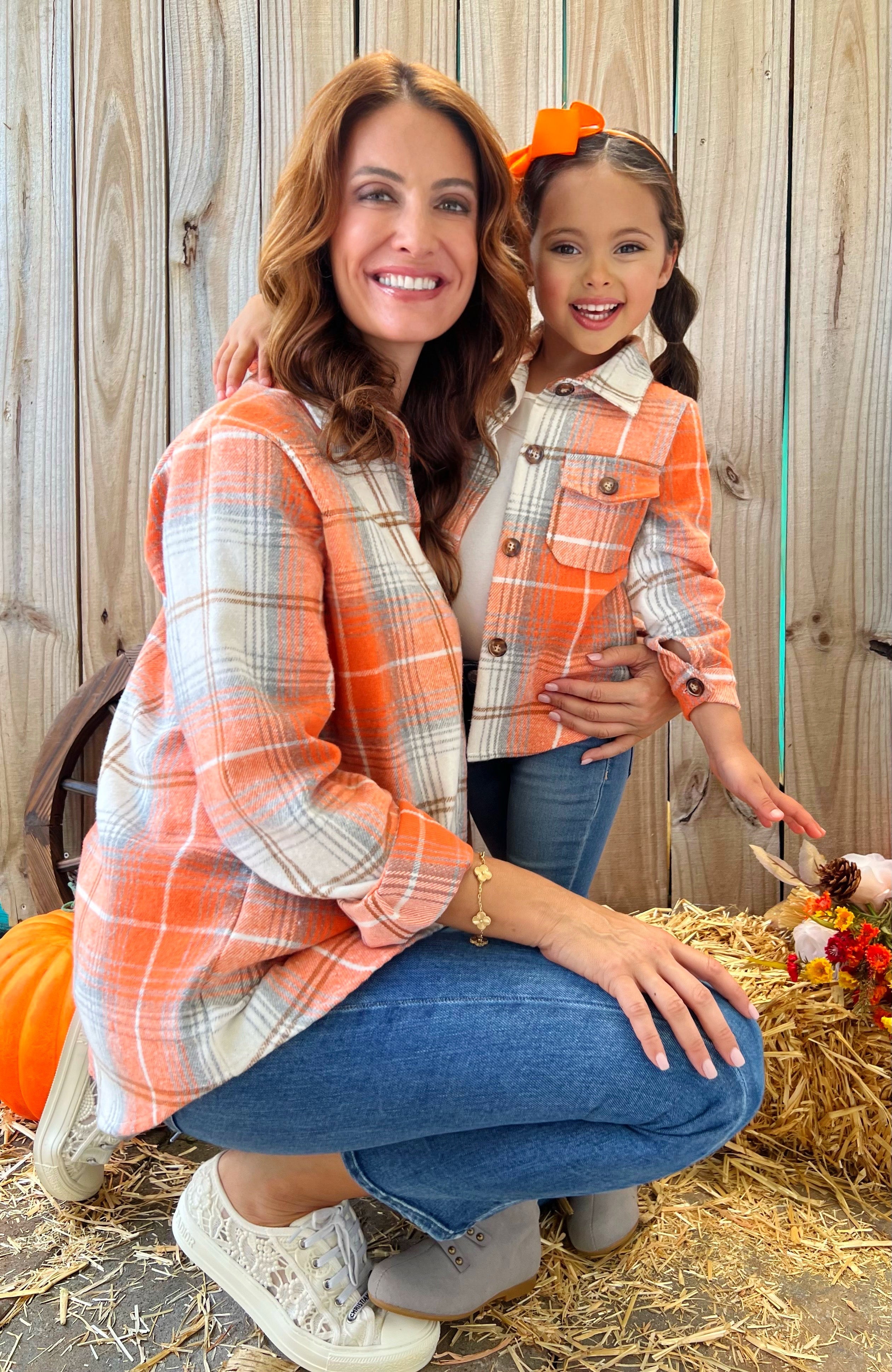 Mommy And Me Pumpkin Spice Orange Flannel Shirt