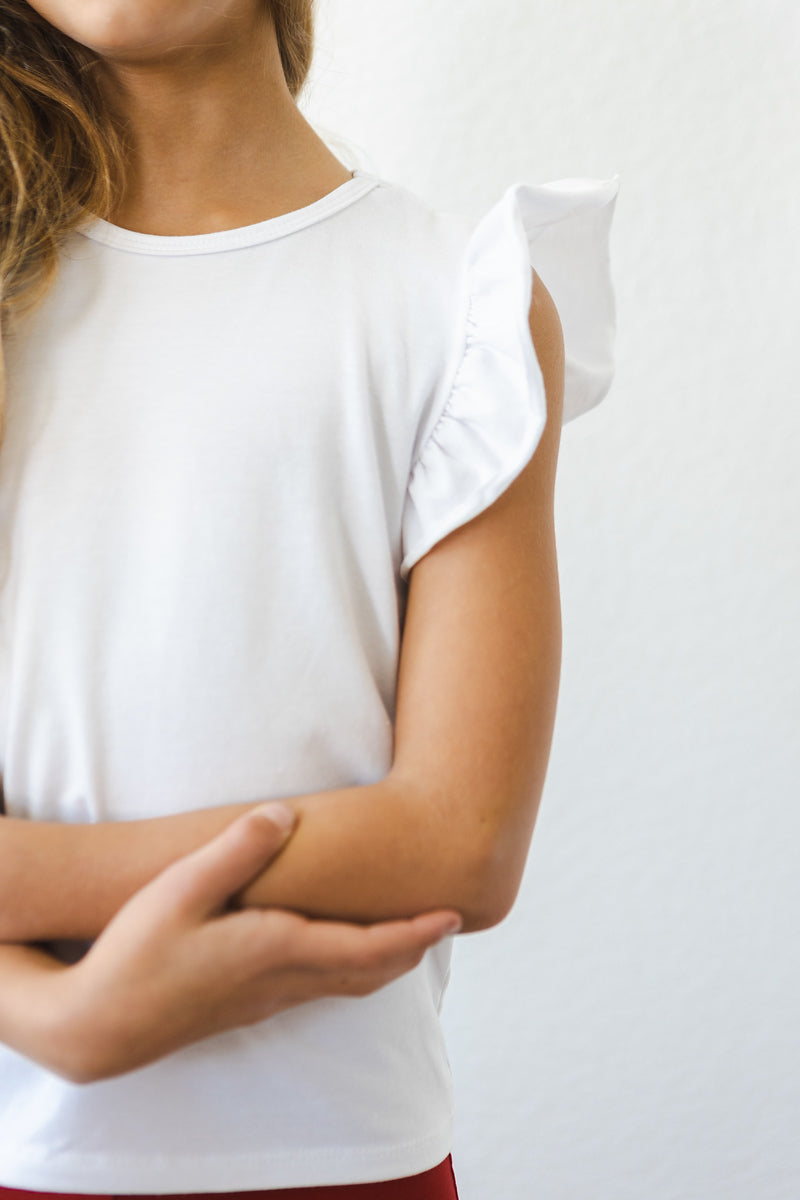 White S/s Ruffle Tee