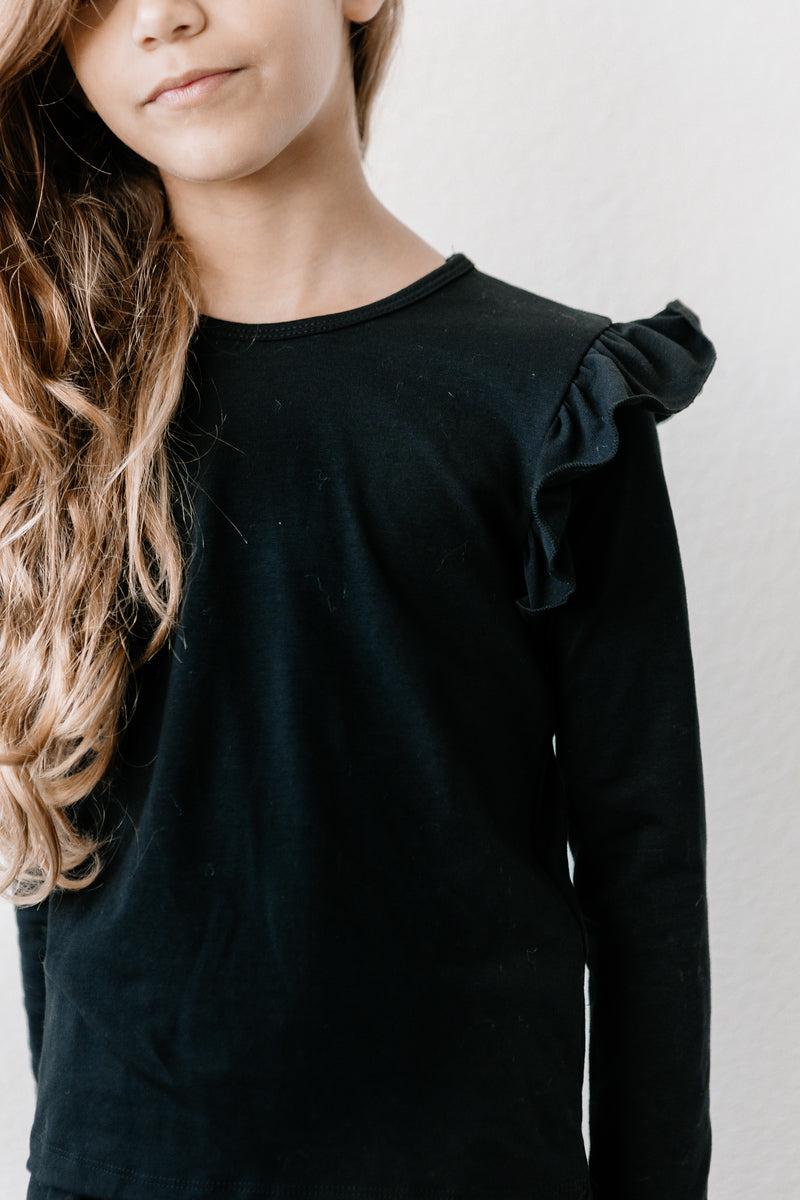 Black L/s Ruffle Tee