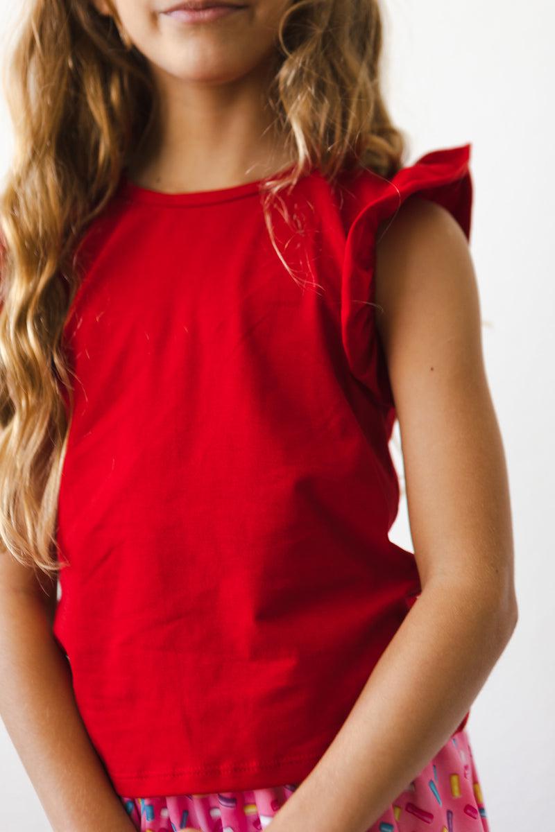 Red S/s Ruffle Tee