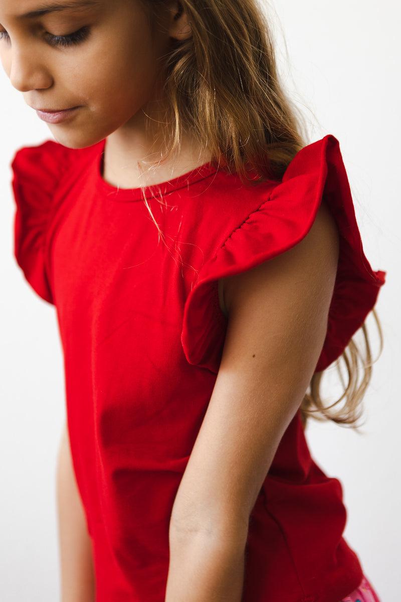 Red S/s Ruffle Tee