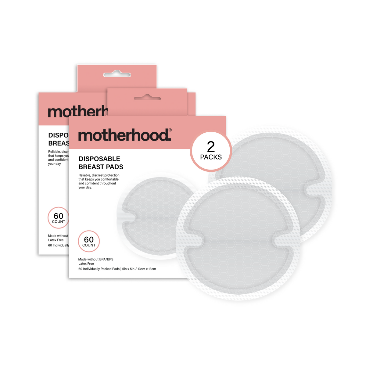 Motherhood Collection Leak-proof Nursing Pads – Soft, Discreet & Individually Wrapped Breast Pads (60 Pack)