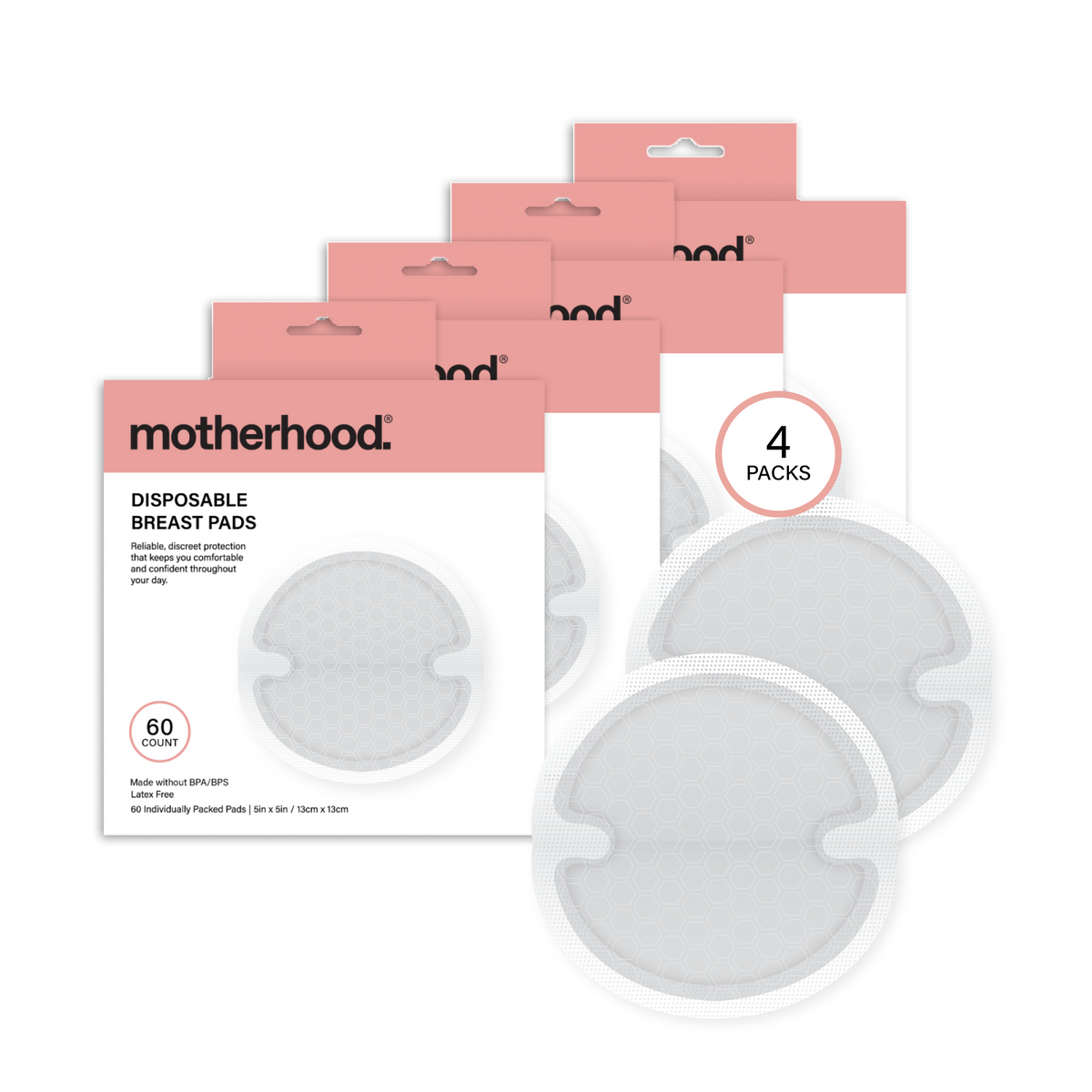 Motherhood Collection Leak-proof Nursing Pads – Soft, Discreet & Individually Wrapped Breast Pads (60 Pack)