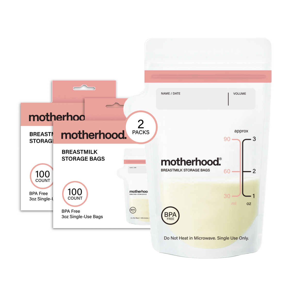 Motherhood Collection Breastmilk Freezer Storage Bags – Safe, Leak-proof & Easy-store Milk Bags (3 Oz & 6 Oz)