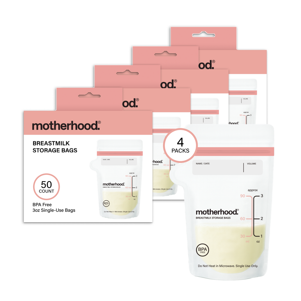 Motherhood Collection Breastmilk Freezer Storage Bags – Safe, Leak-proof & Easy-store Milk Bags (3 Oz & 6 Oz)