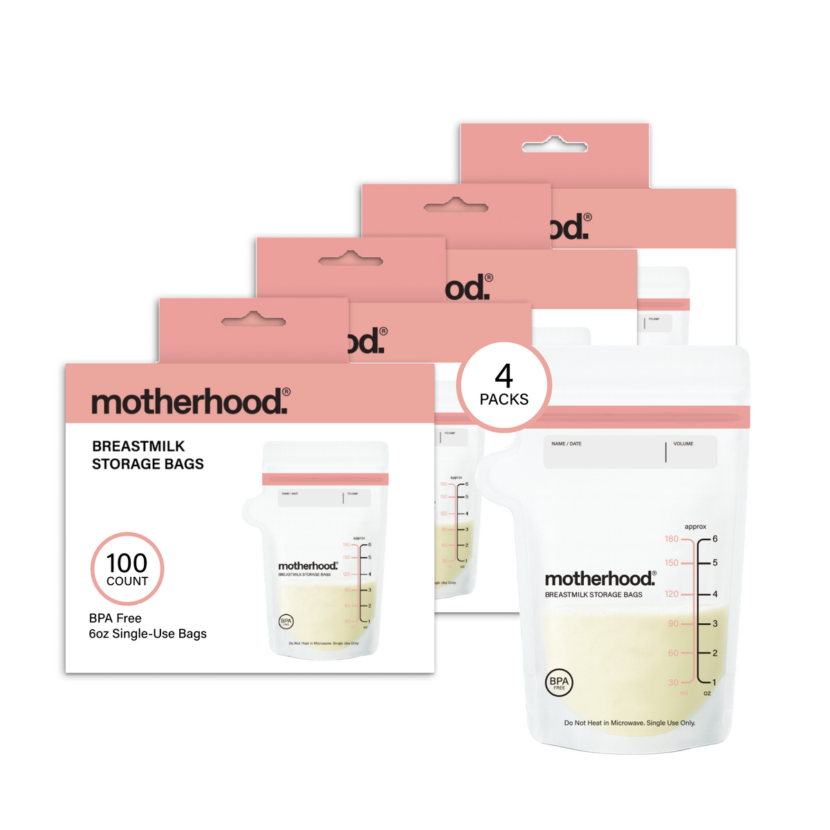 Motherhood Collection Breastmilk Freezer Storage Bags – Safe, Leak-proof & Easy-store Milk Bags (3 Oz & 6 Oz)
