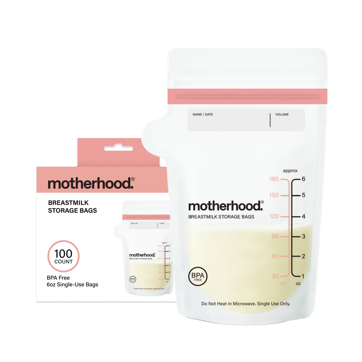 Motherhood Collection Breastmilk Freezer Storage Bags – Safe, Leak-proof & Easy-store Milk Bags (3 Oz & 6 Oz)