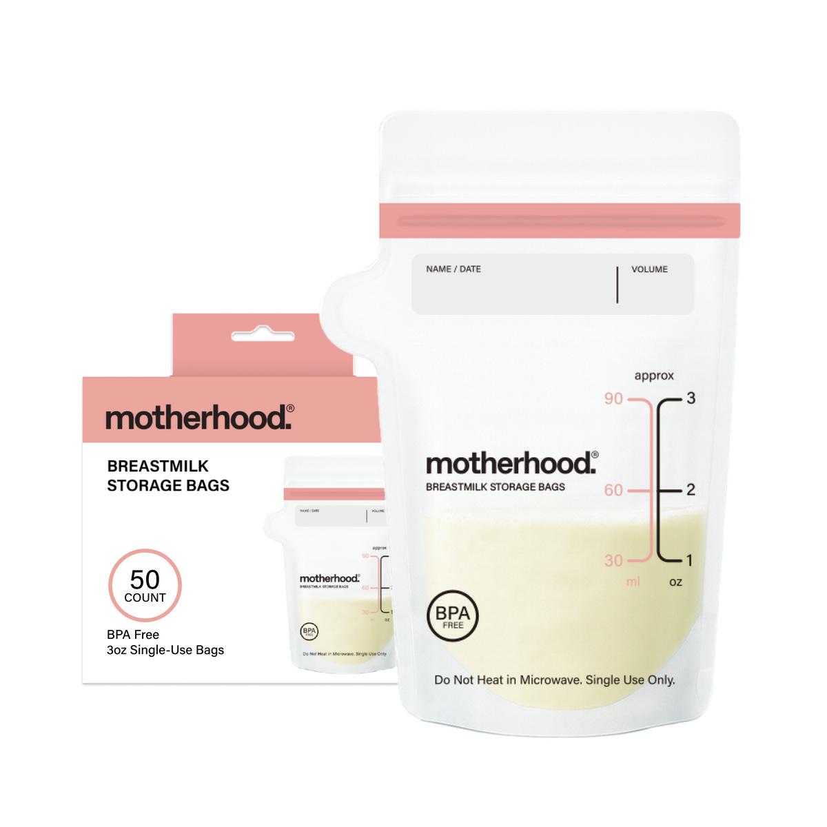 Motherhood Collection Breastmilk Freezer Storage Bags – Safe, Leak-proof & Easy-store Milk Bags (3 Oz & 6 Oz)