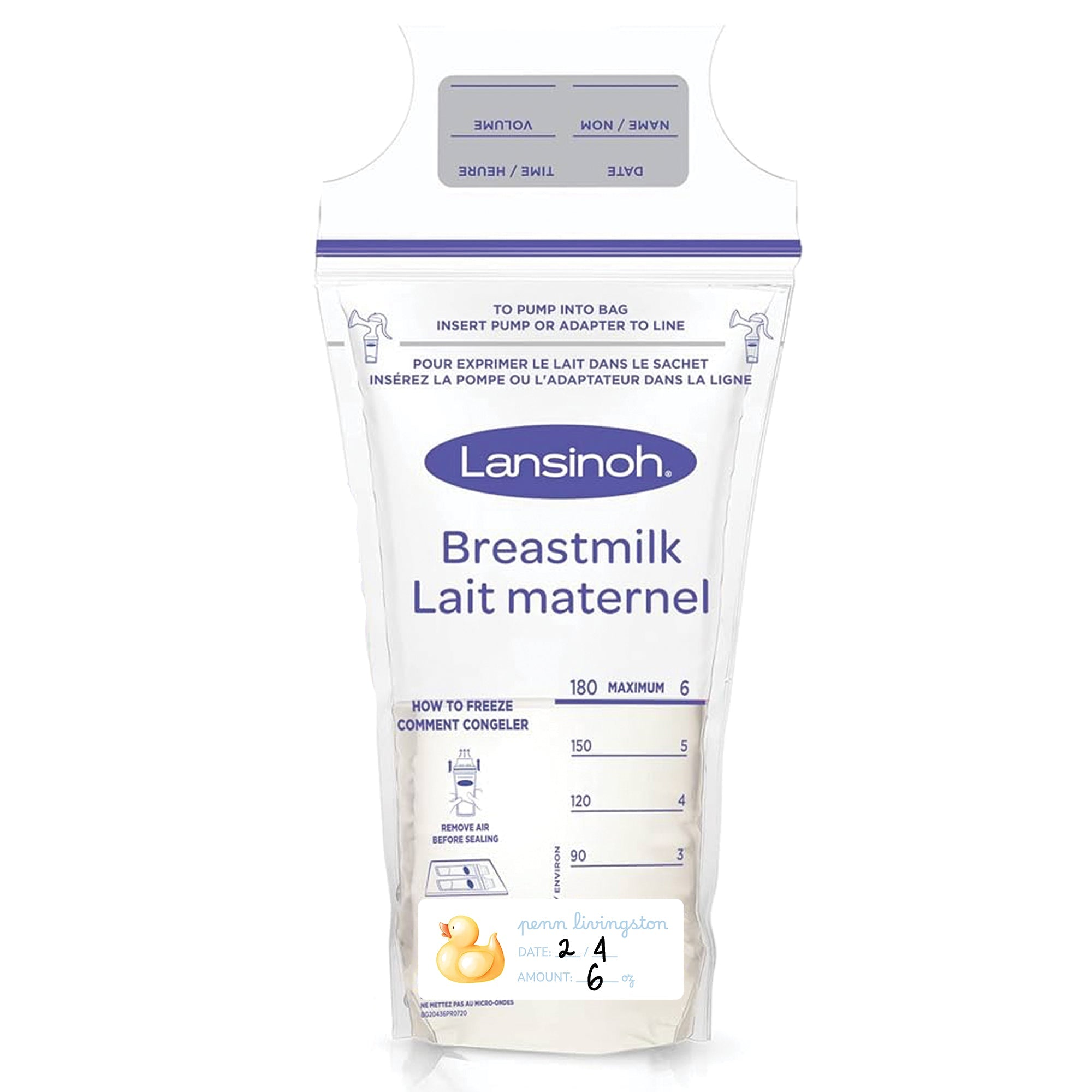 Rubber Ducky Blue Breast Milk Bag Labels