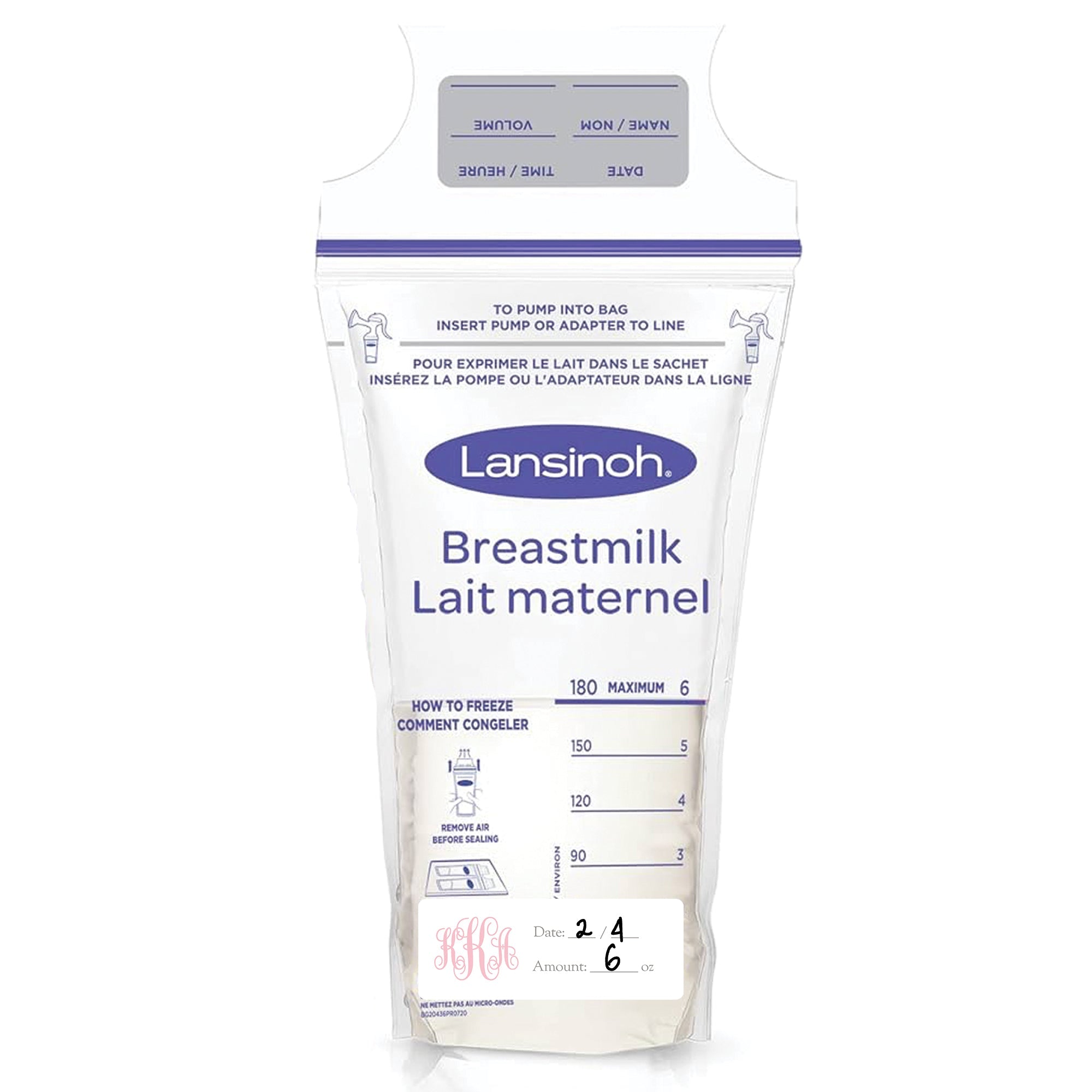 Pink Monogram Breast Milk Bag Labels
