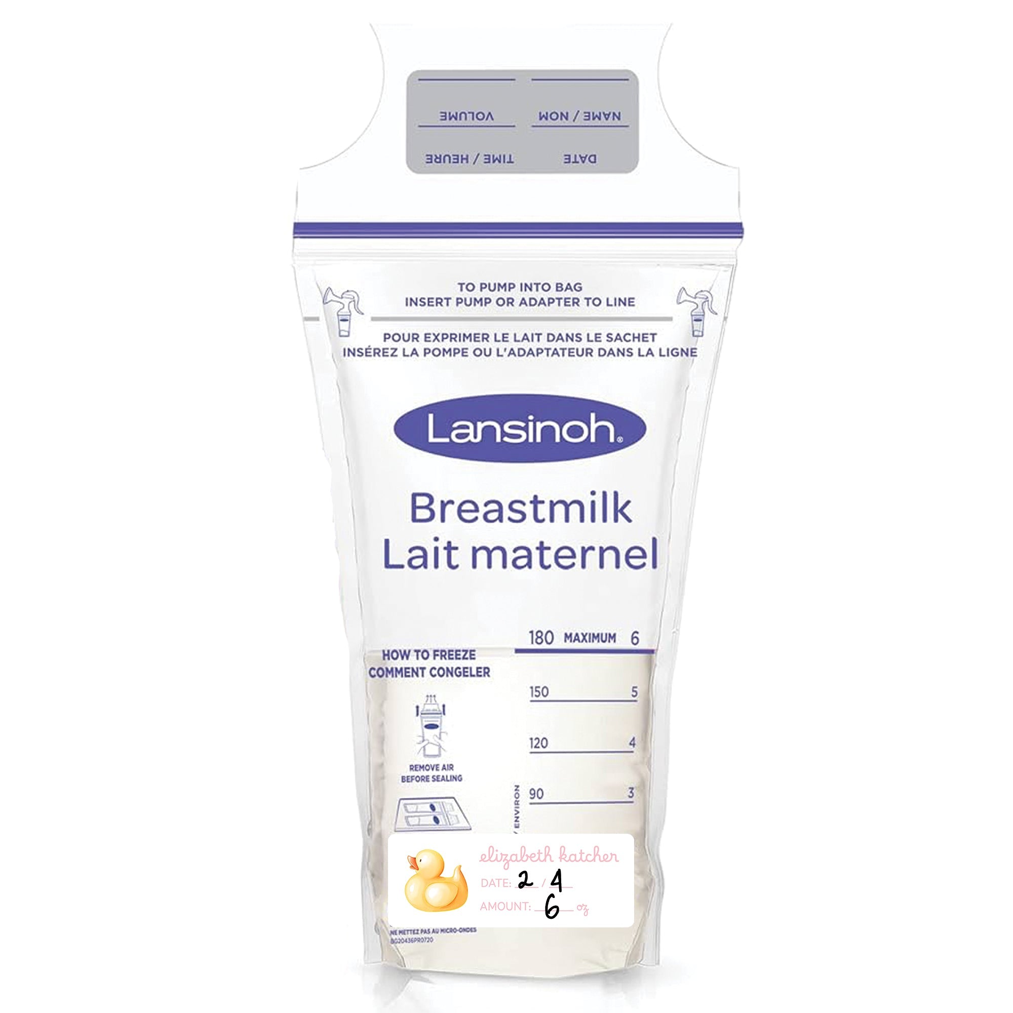 Rubber Ducky Pink Breast Milk Bag Labels