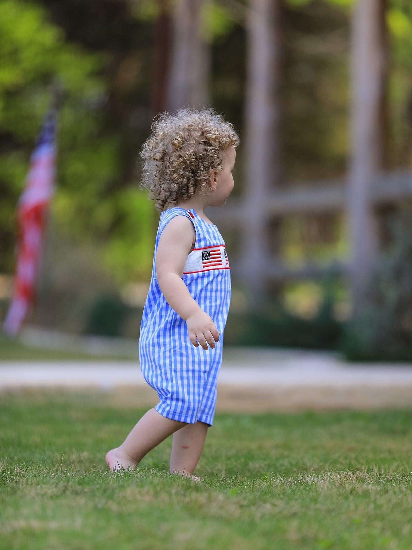 4th Of July Flag Embroidery Smocking Boys Romper