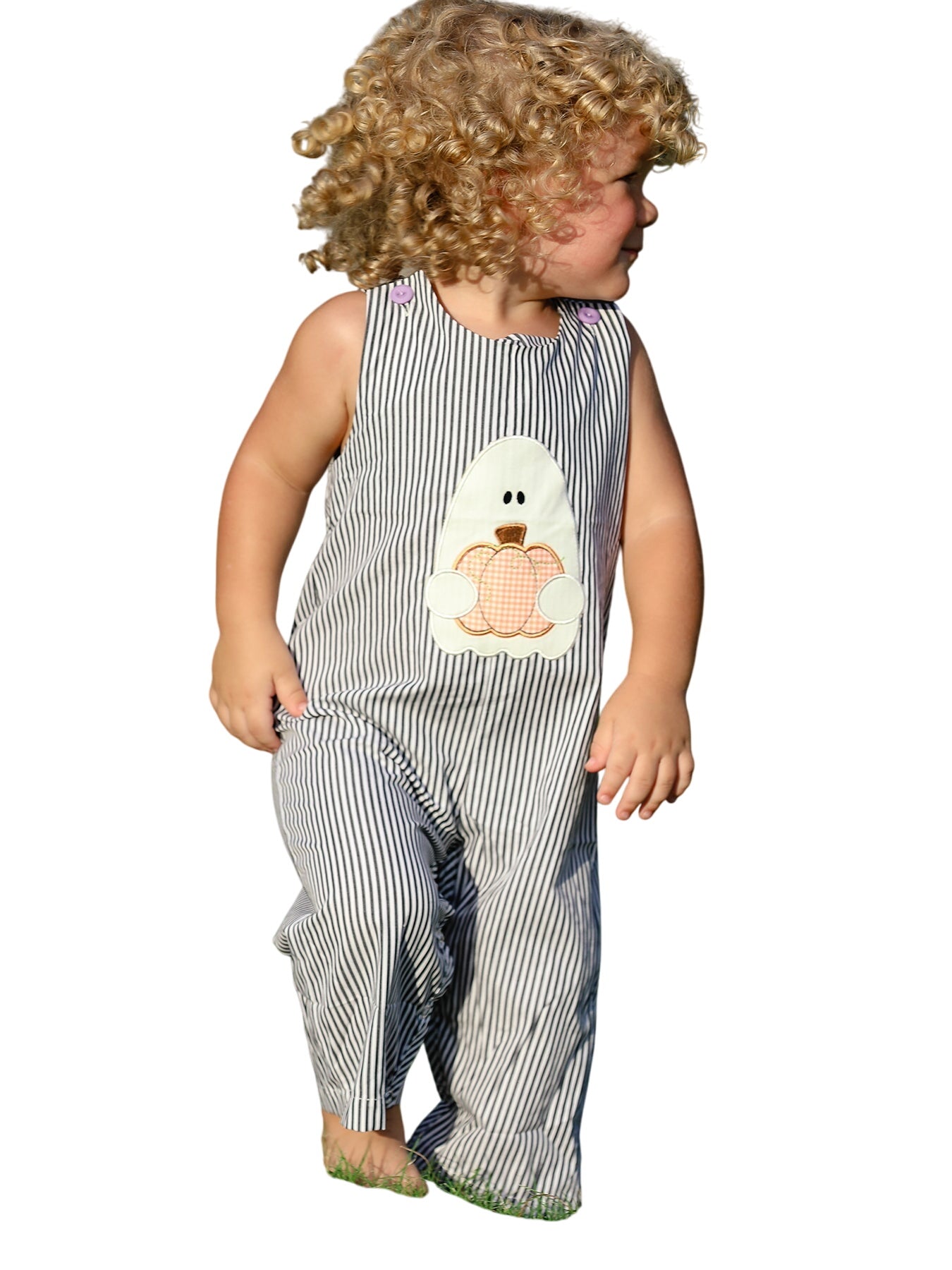 Halloween Striped Ghost Embroidered Baby Boys Romper