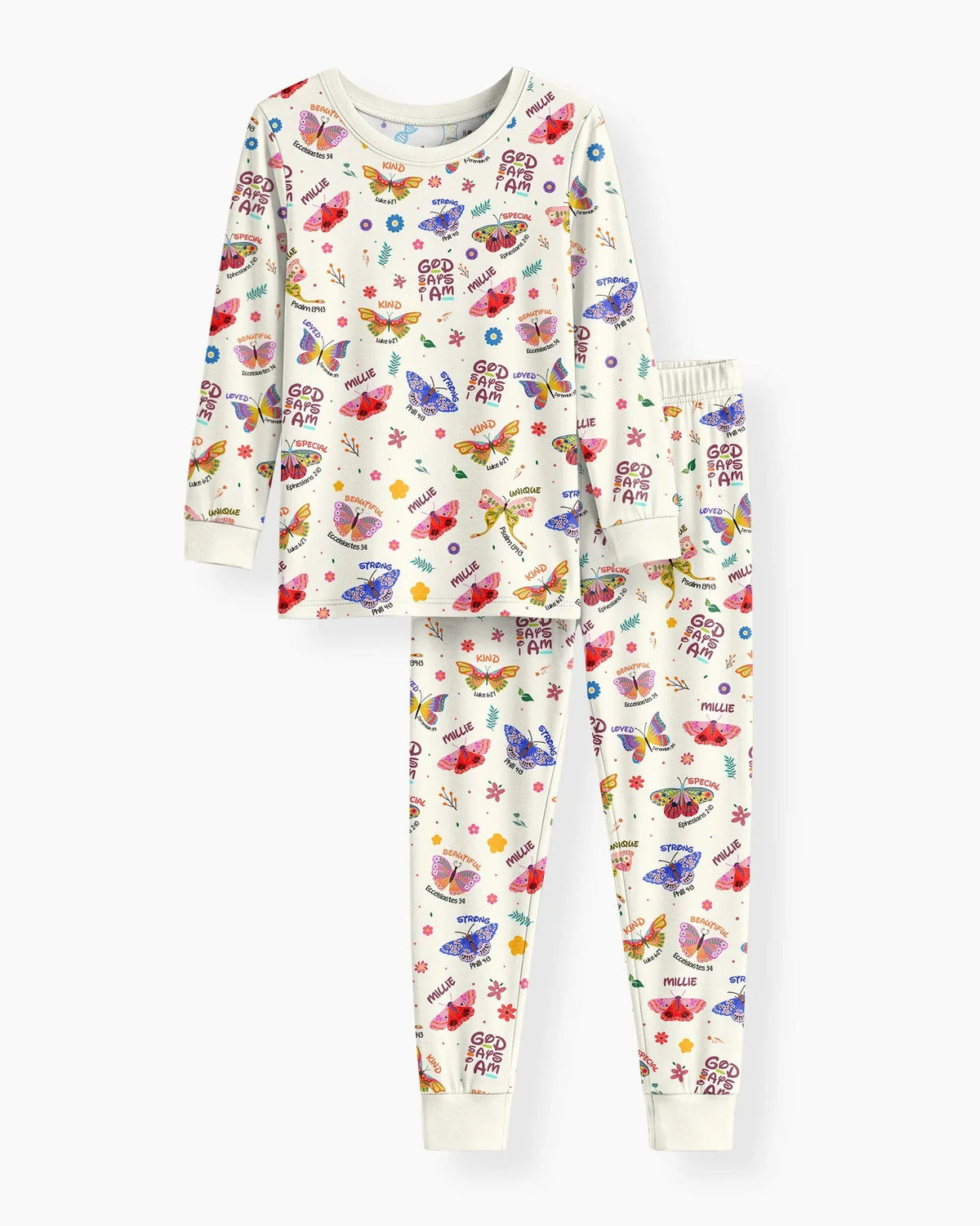 Custom Name God Says I Am Butterfly Bamboo Two Piece Long Sleeve Pajama Set