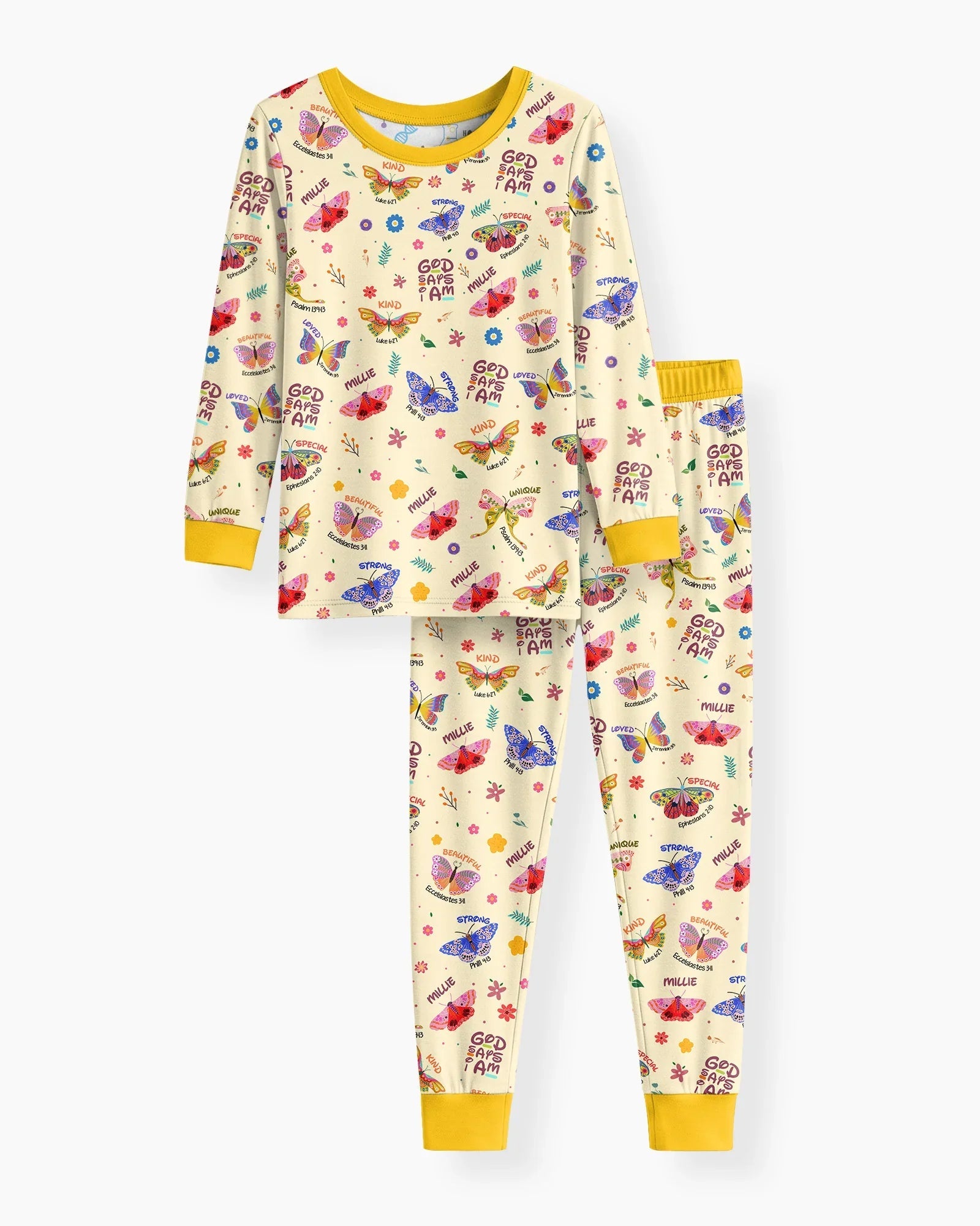 Custom Name God Says I Am Butterfly Bamboo Two Piece Long Sleeve Pajama Set