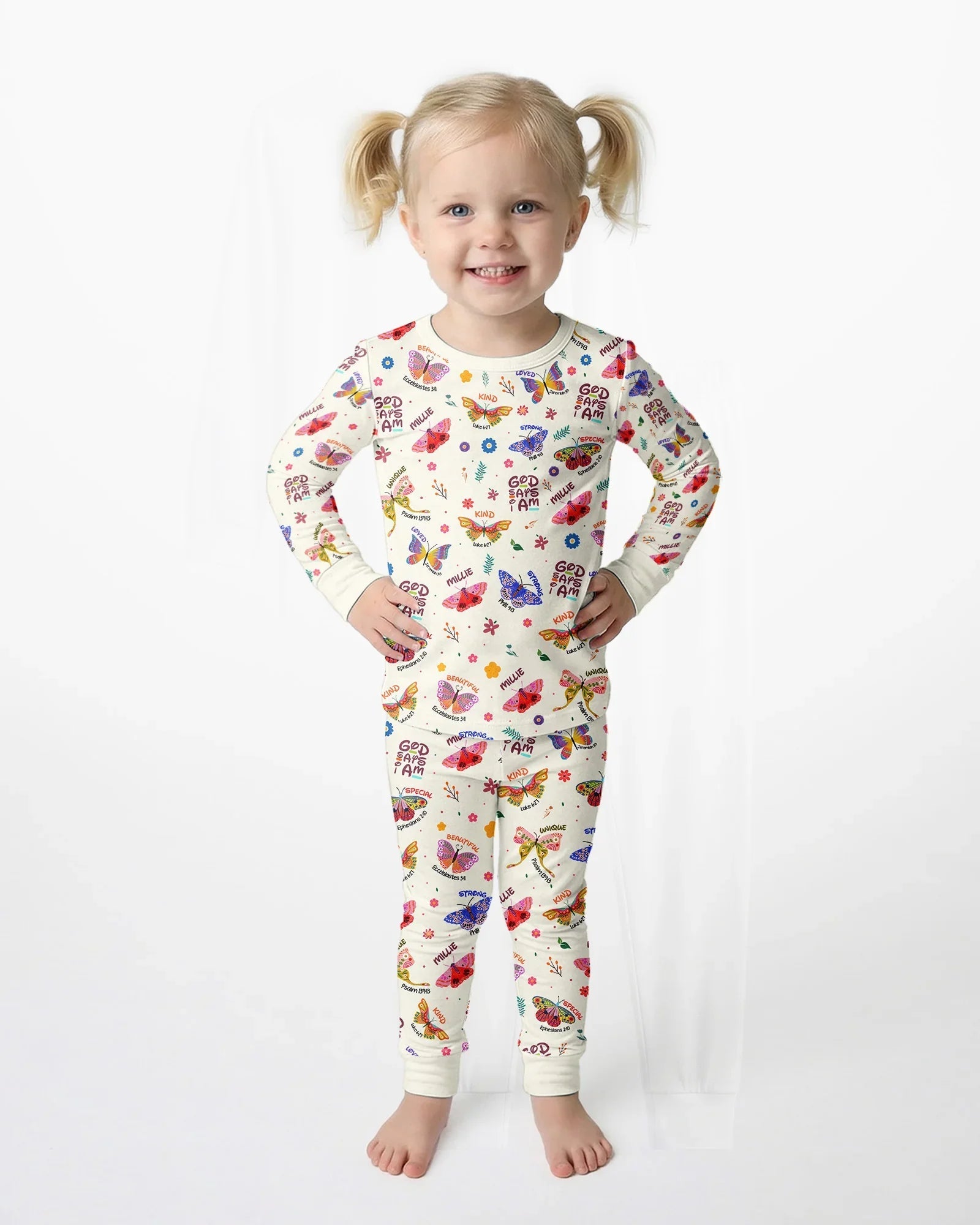 Custom Name God Says I Am Butterfly Bamboo Two Piece Long Sleeve Pajama Set