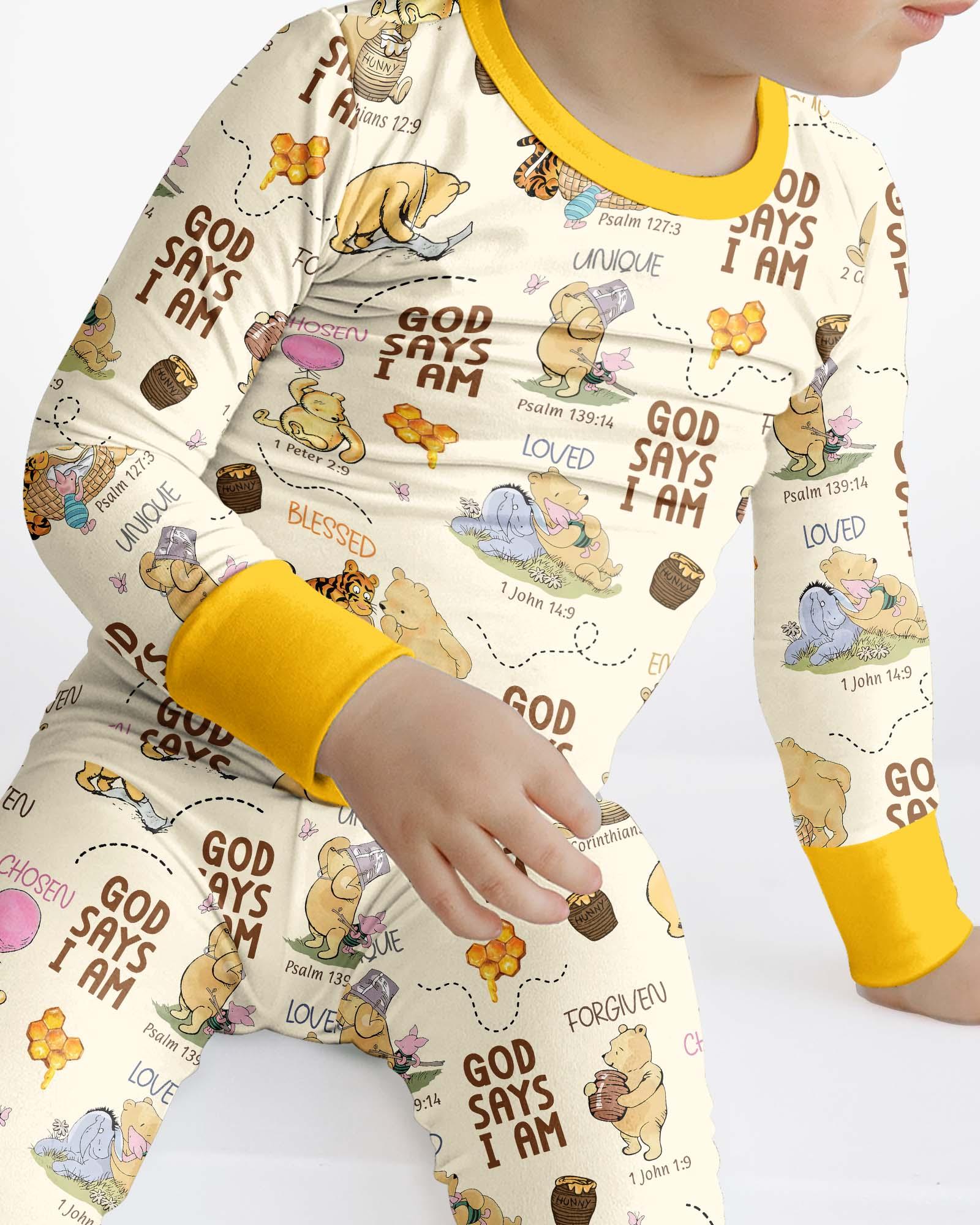 God Says I Am – Little Blessings Bamboo Two Piece Long Sleeve Pajama Set
