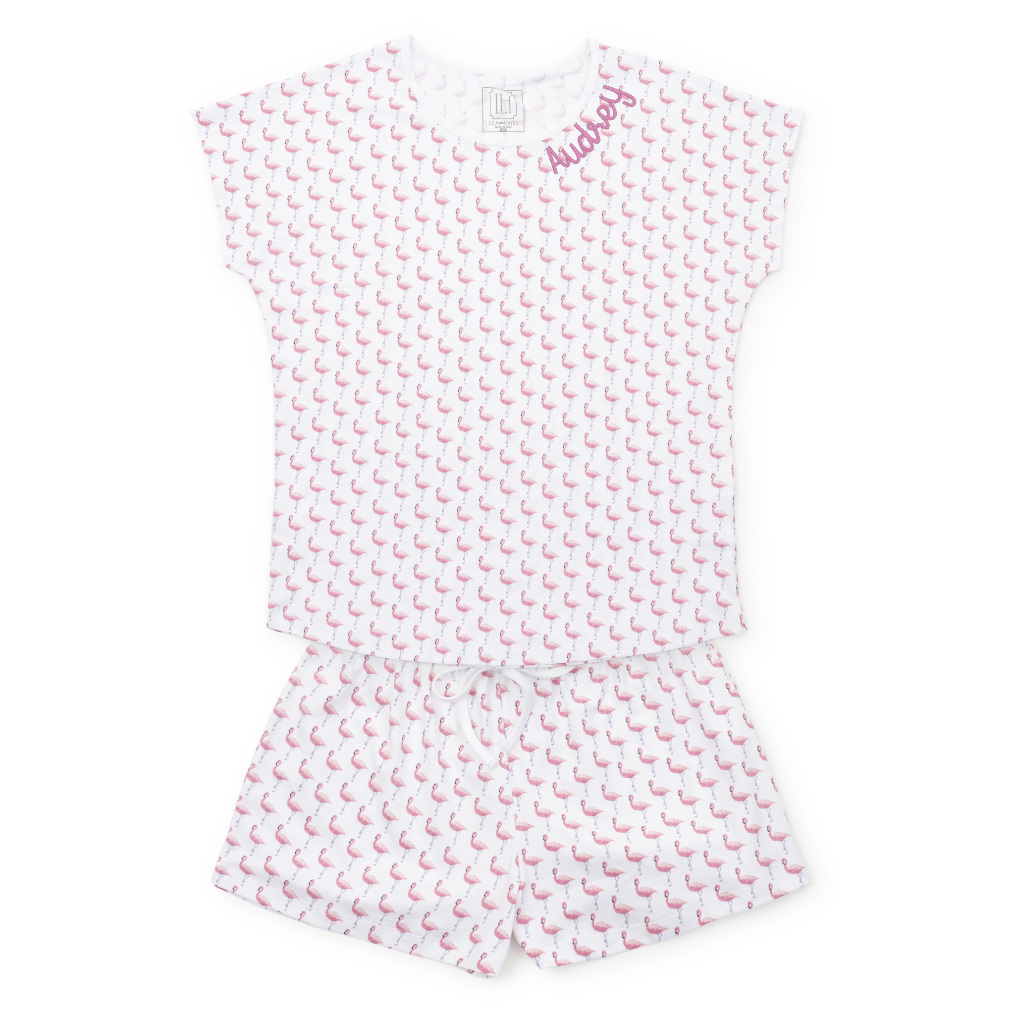 Riley Women's Pima Cotton Pajama Short Set - Fabulous Flamingos