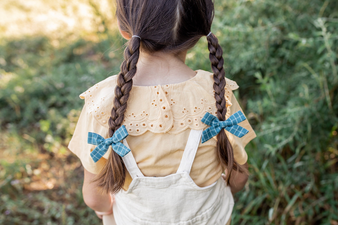 Harbor Grid | Pigtail Set - Hand-tied Bow