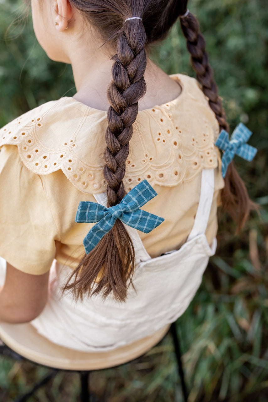 Harbor Grid | Pigtail Set - Hand-tied Bow