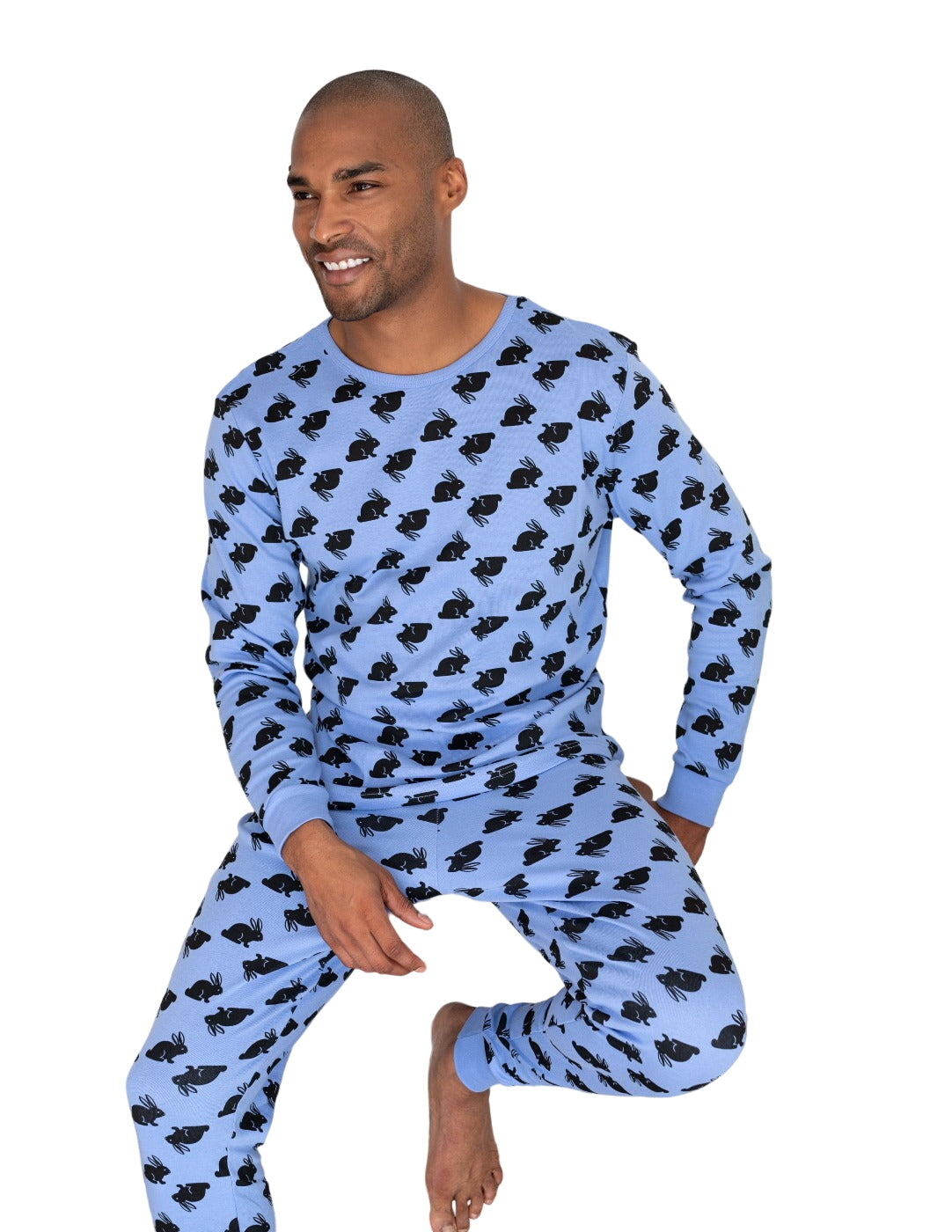 Mens Blue Cotton Bunny Pajamas