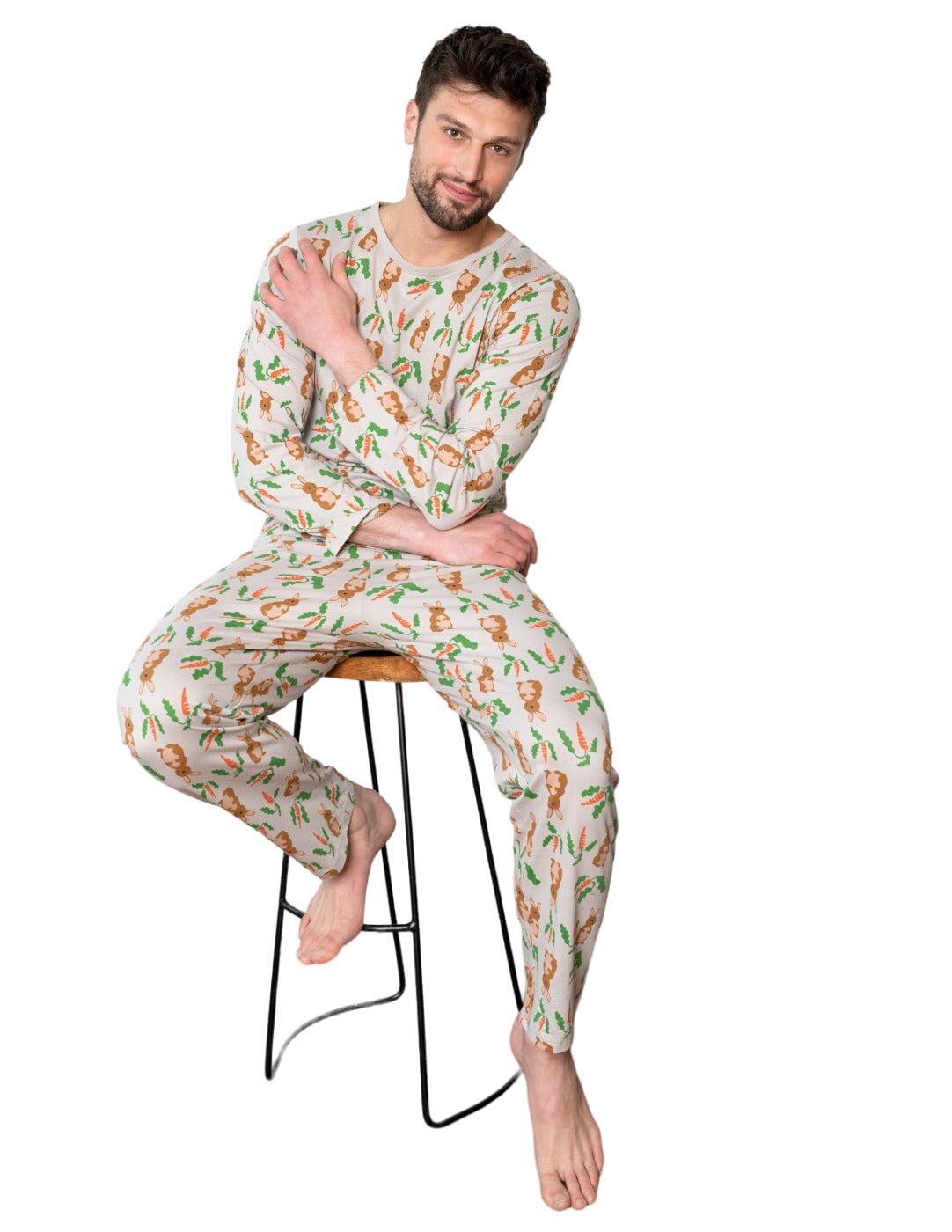 Mens Loose Fit Beige Rabbit Pajamas